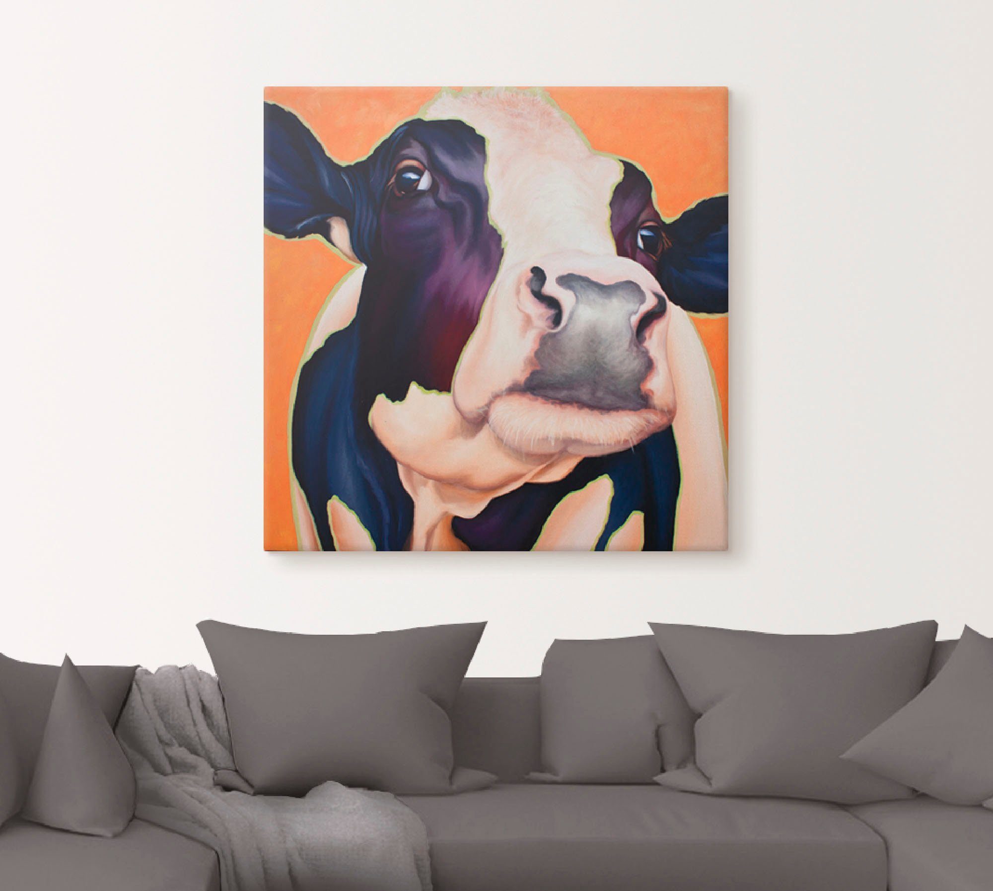 Artland Artprint op linnen Koe roze gespannen op een spieraam