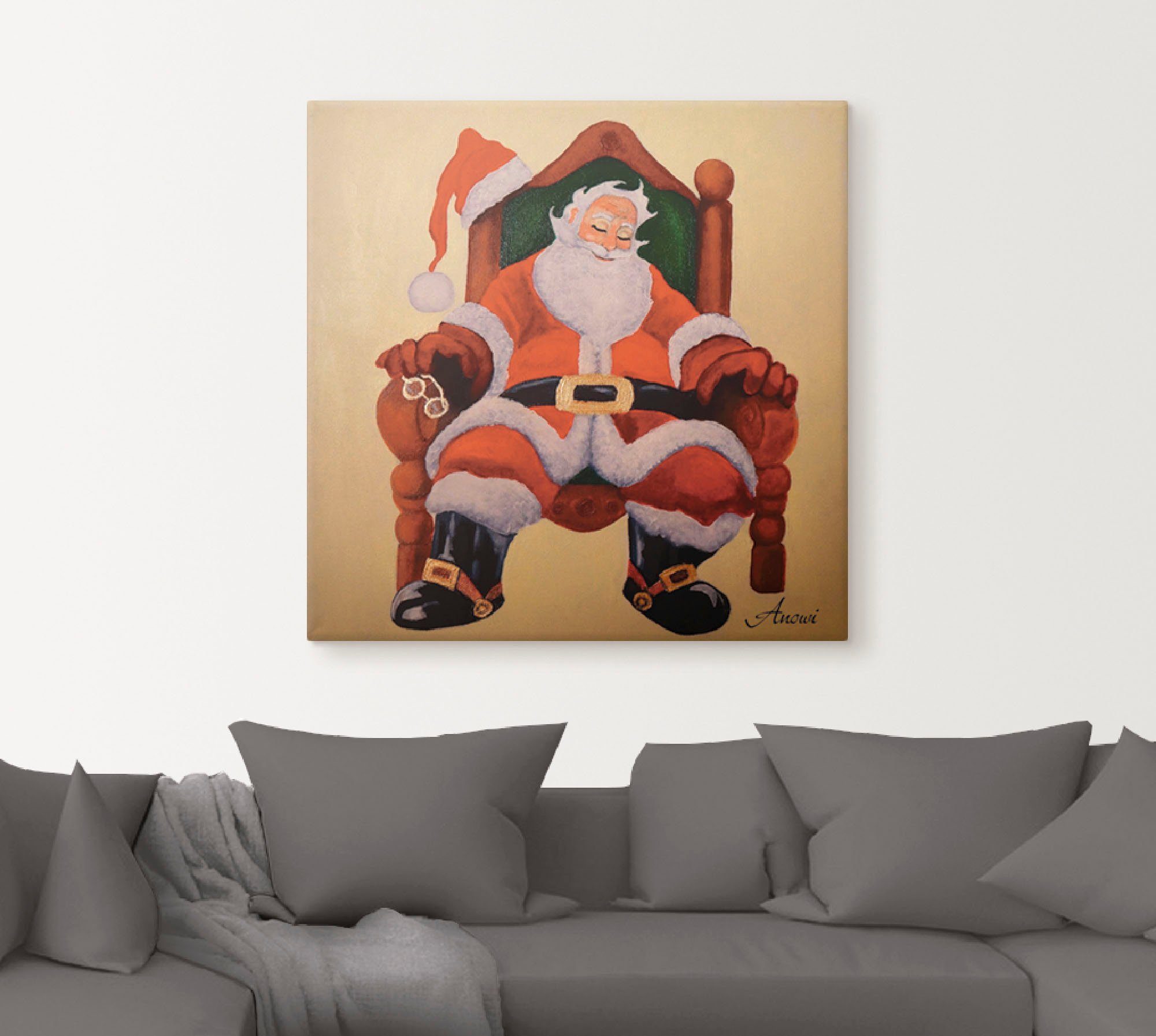 Artland Artprint op linnen Slapende kerstman gespannen op een spieraam