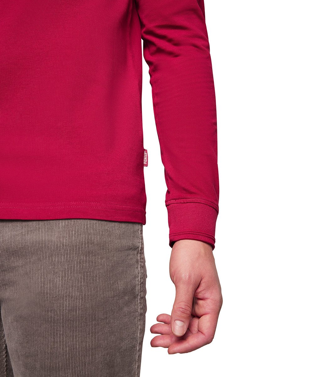 Pioneer Authentic Jeans Poloshirt met lange mouwen met kraag en knopenlijst