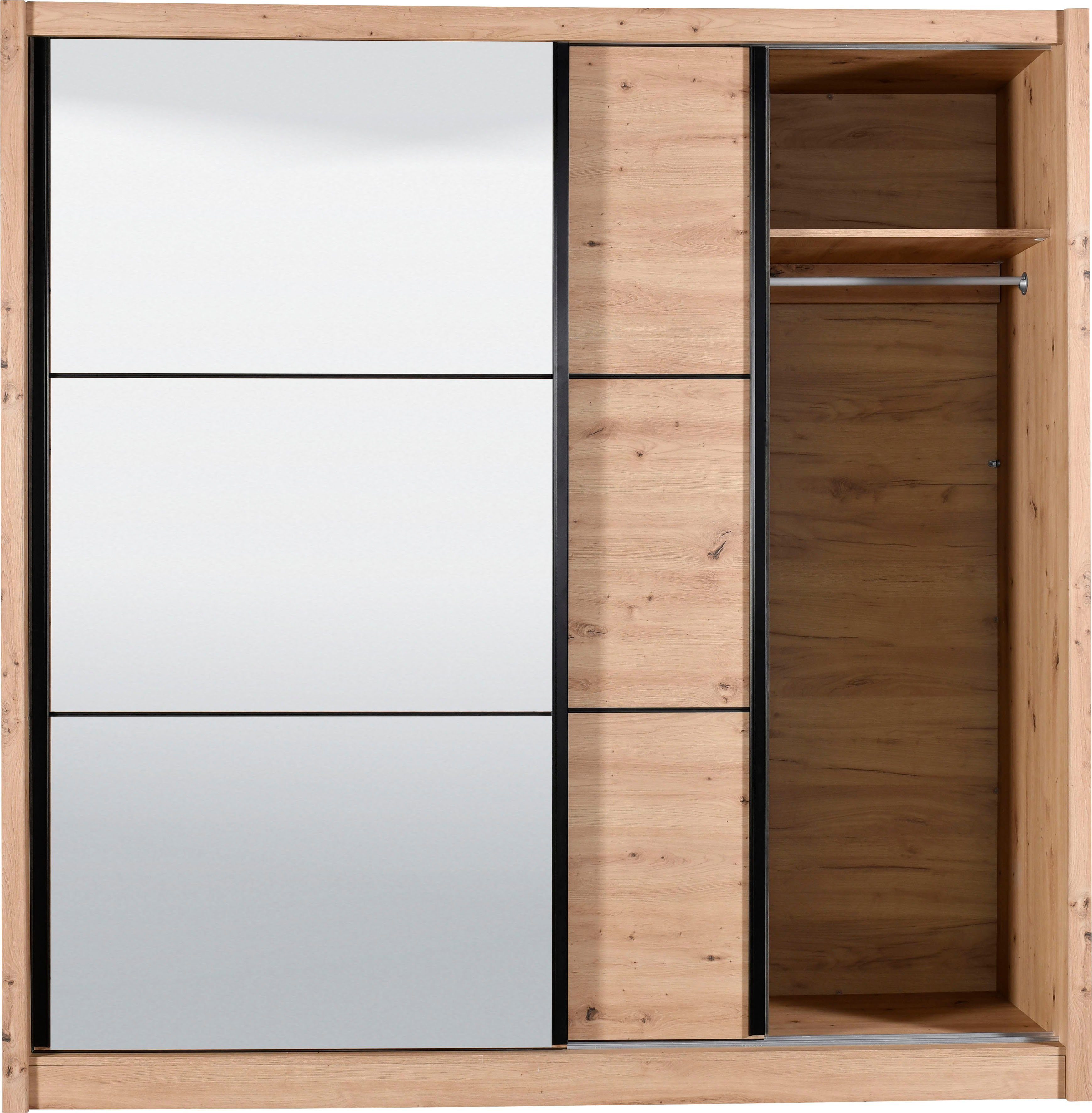 INOSIGN Zweefdeurkast Navara kledingkast met spiegel linnenkast garderobe met royale binnenuitrusting, fsc®-gecertificeerd, in 3 breedtes