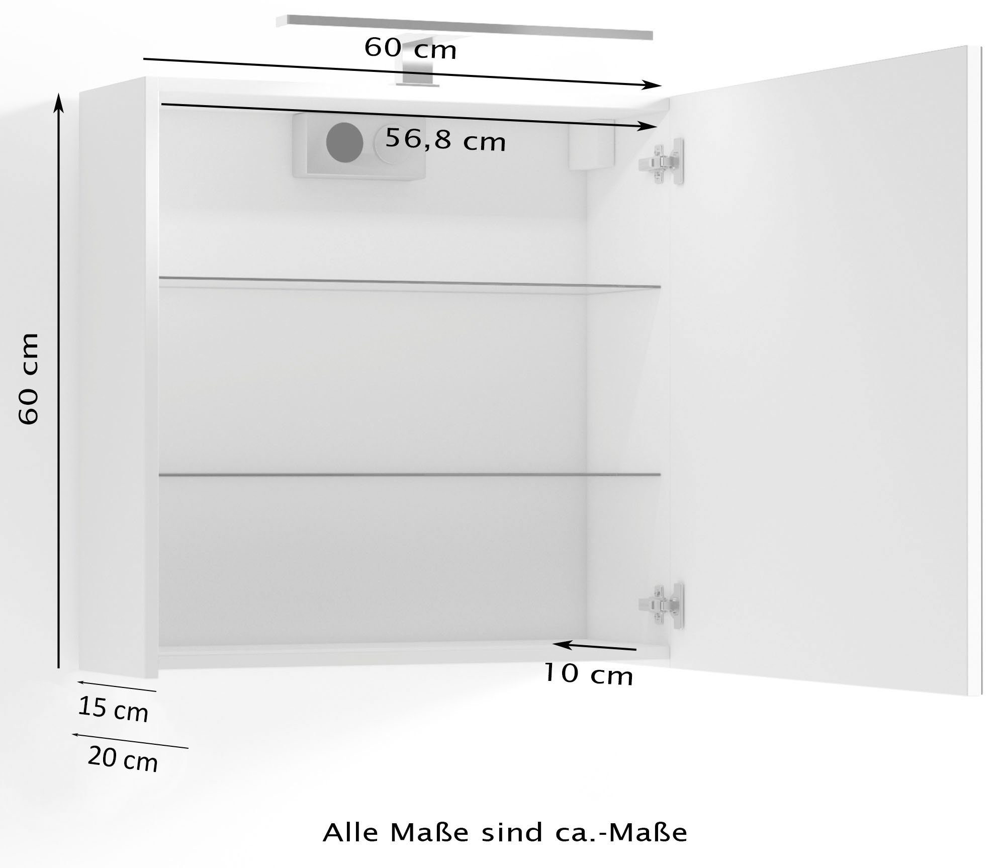 byLIVING Spiegelkast Spree Breedte 60 cm, 1-deurs, met ledverlichting en schakelaar-/stekkerdoos