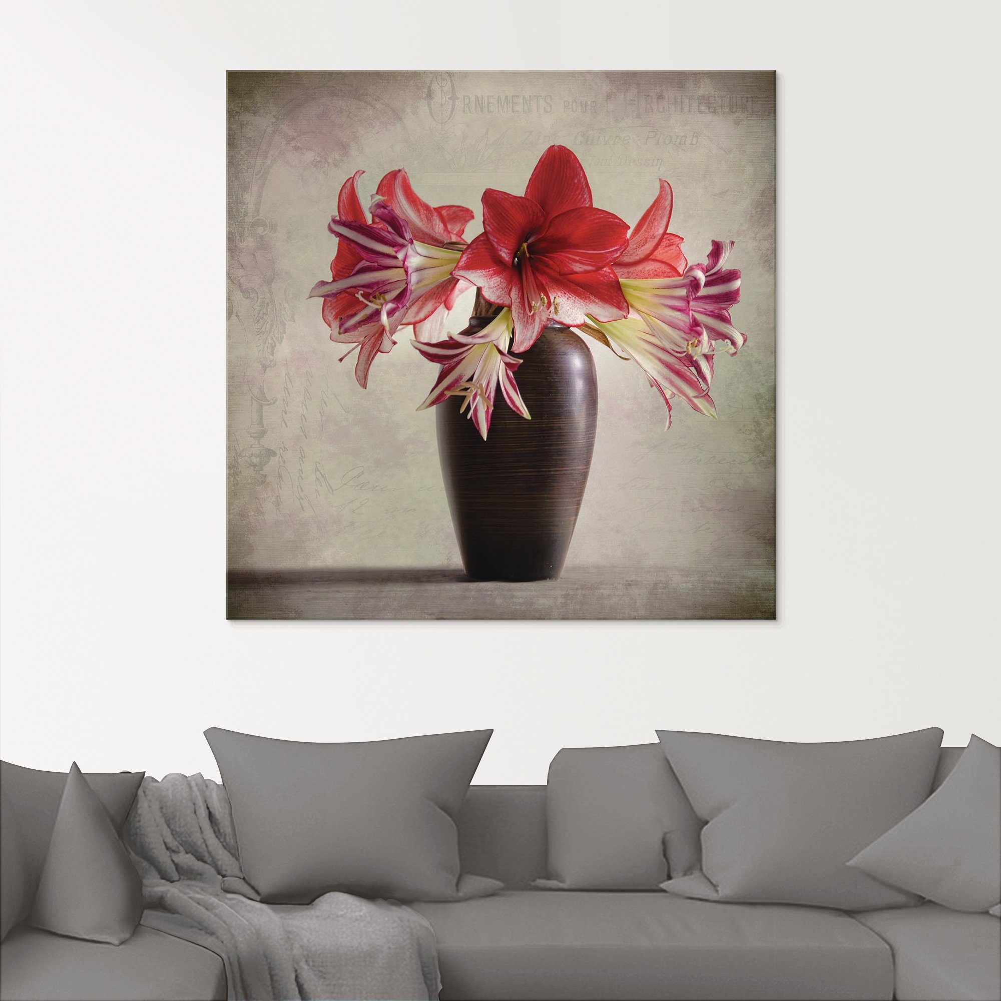 Artland Print op glas Amaryllis vintage II in verschillende maten