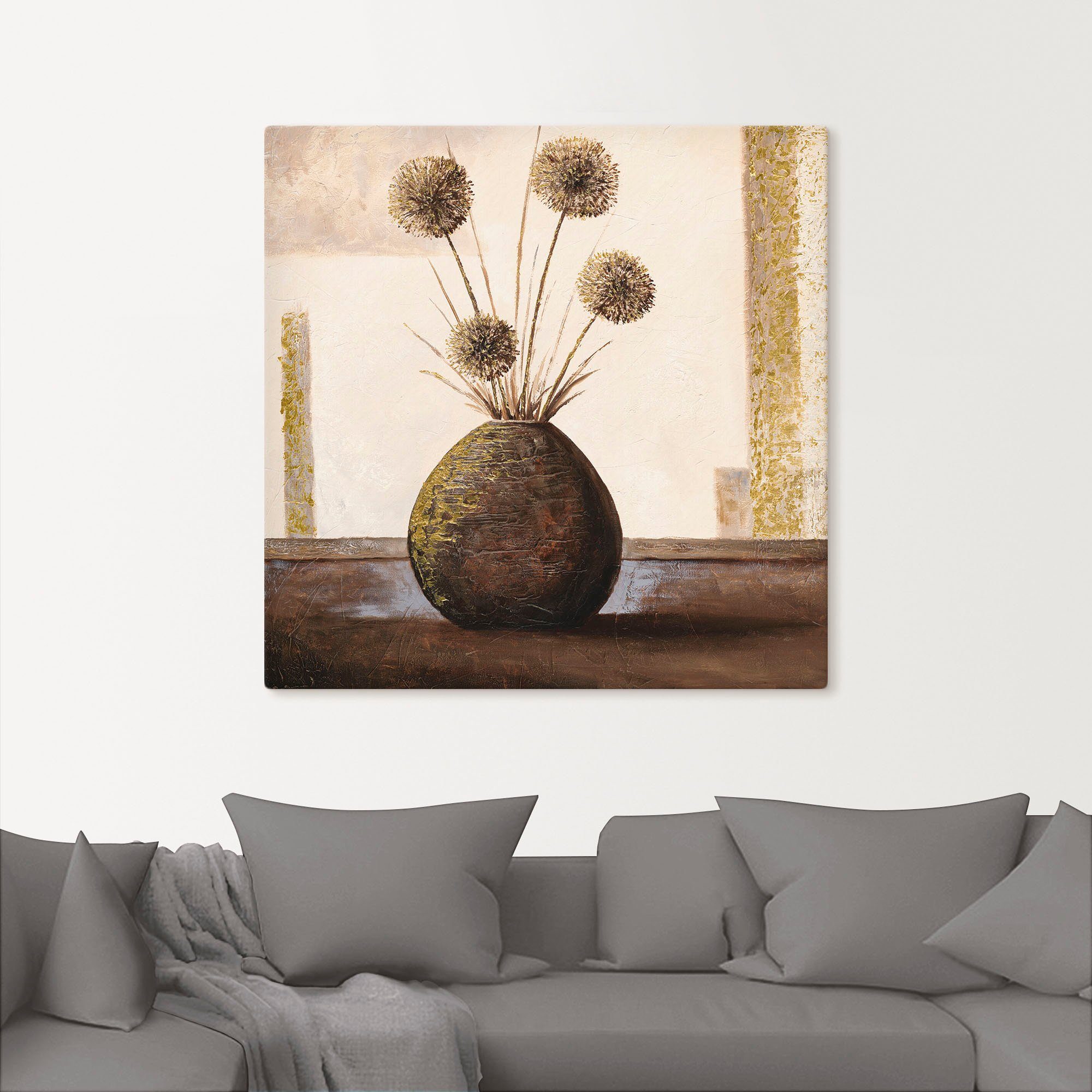 Artland Artprint op linnen Goudkleurige vazen II gespannen op een spieraam