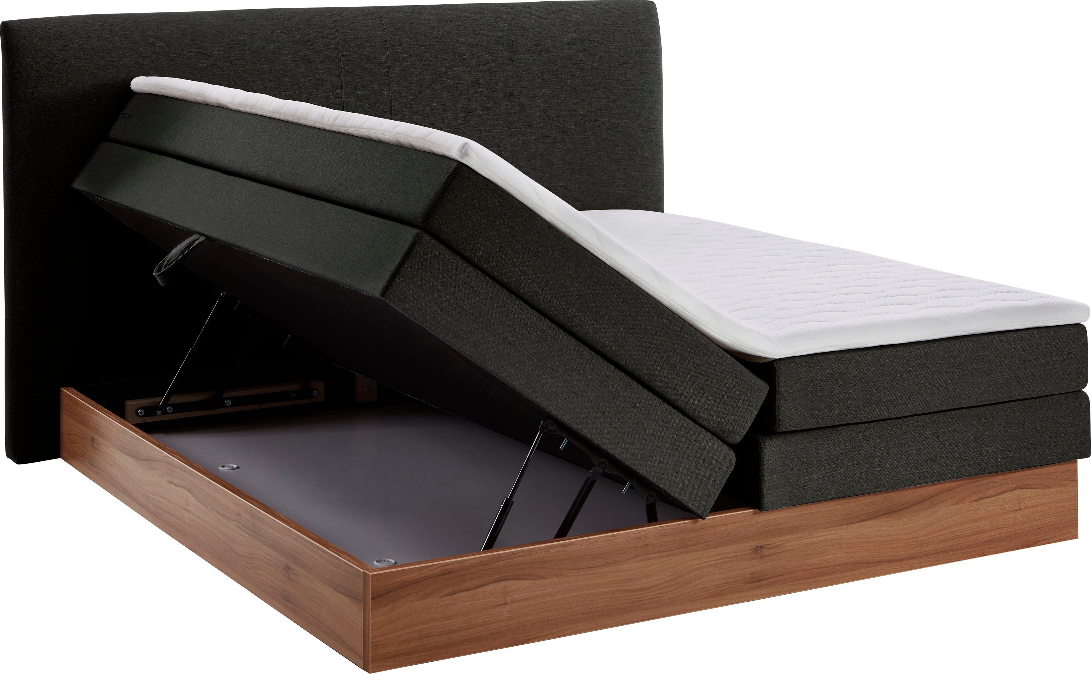 Home affaire Boxspring Blomen met walnoot-decor, met bedkist, verschillende hardheden, met topmatras