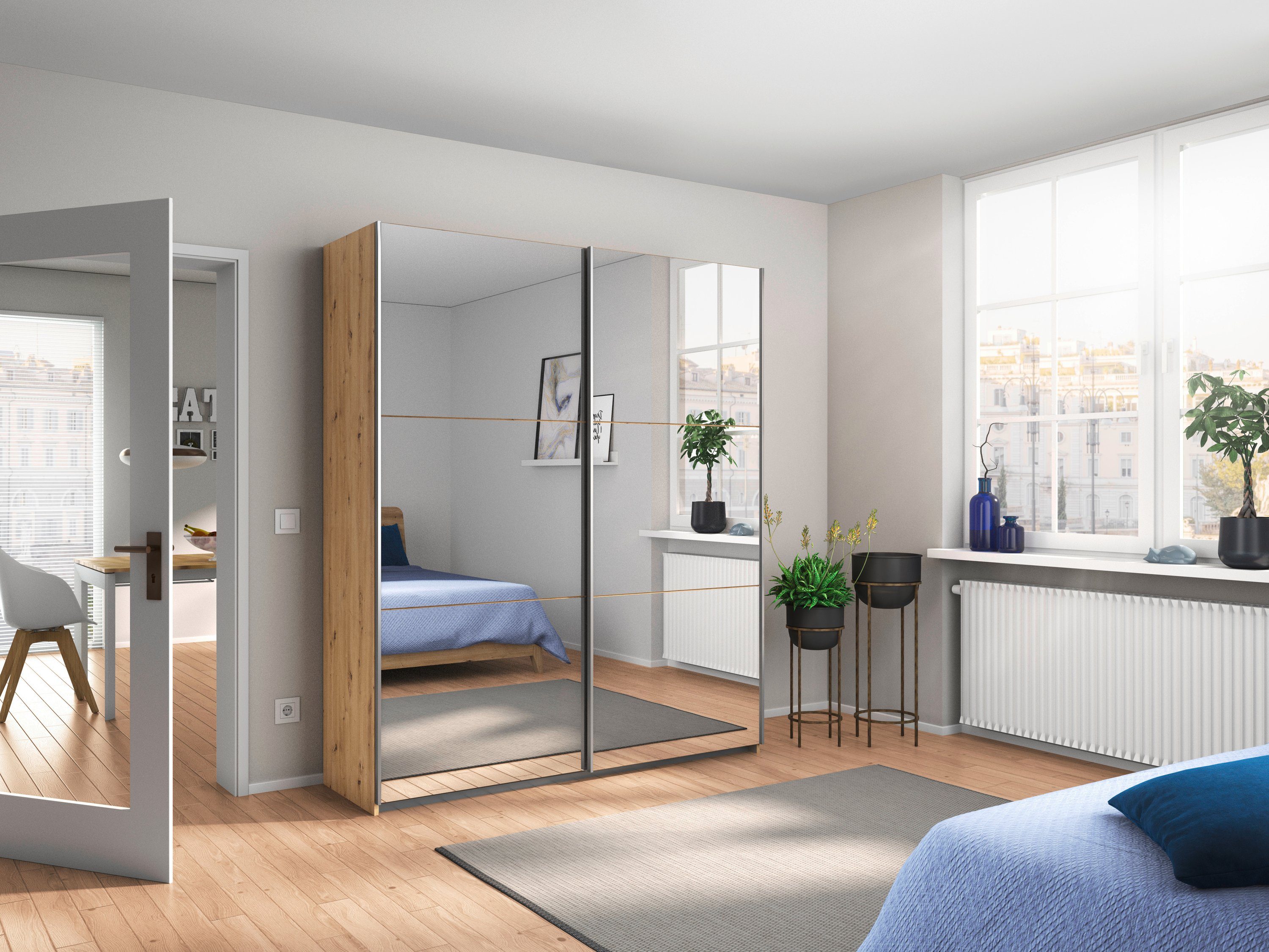 rauch Zweefdeurkast Kledingkast kast garderobe REFLECT inclusief praktische binneninrichting met veel opbergruimte made in germany
