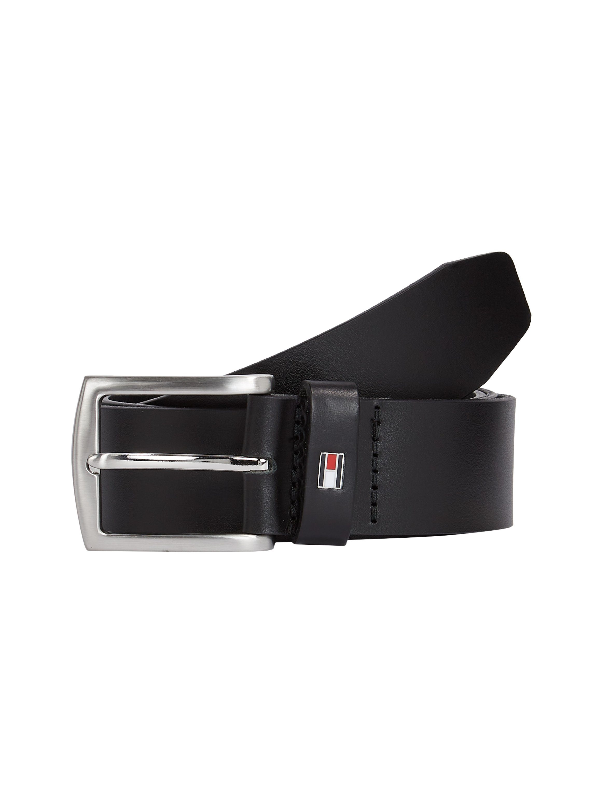 Tommy Hilfiger Leren riem DENTON 3,5 Robuuste leren riem met vlaglabel, zilveren gesp, verstelbaar