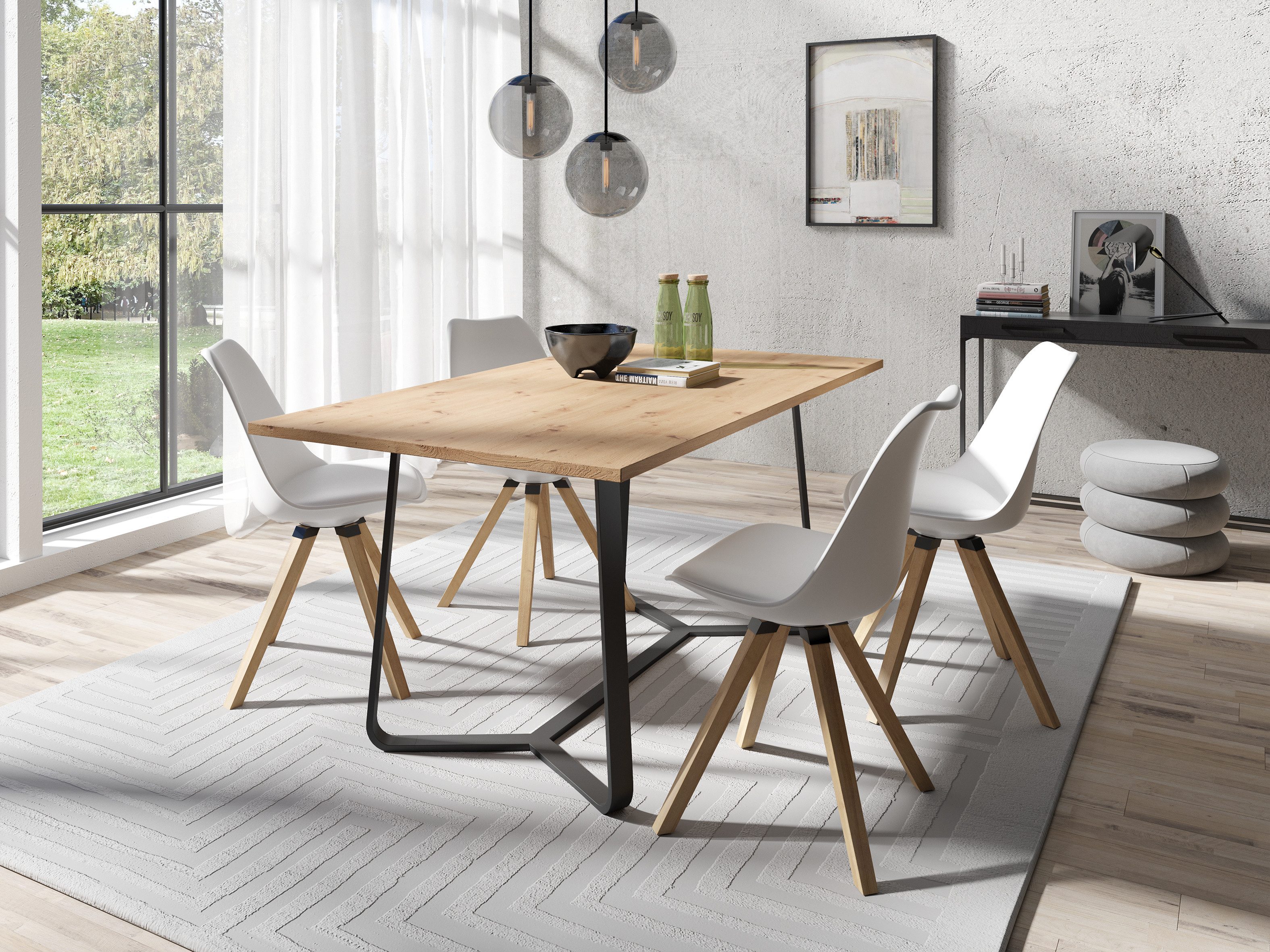 ByLIVING Eettafel Talea modern design, 140 cm en 160 cm, artisan eik, old style wood, beton (1 stuk)