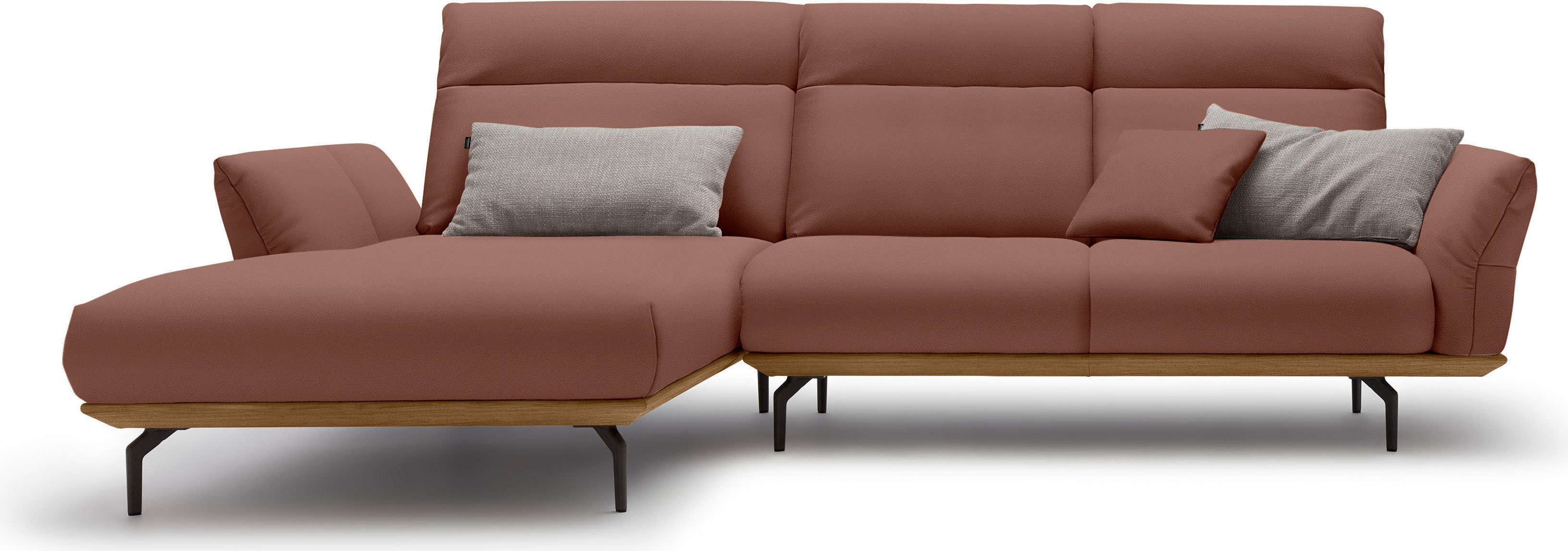 Hülsta Sofa Hoekbank Hs.460 Sokkel in walnotenhout, onderstel in umbra grijs, breedte 298 cm