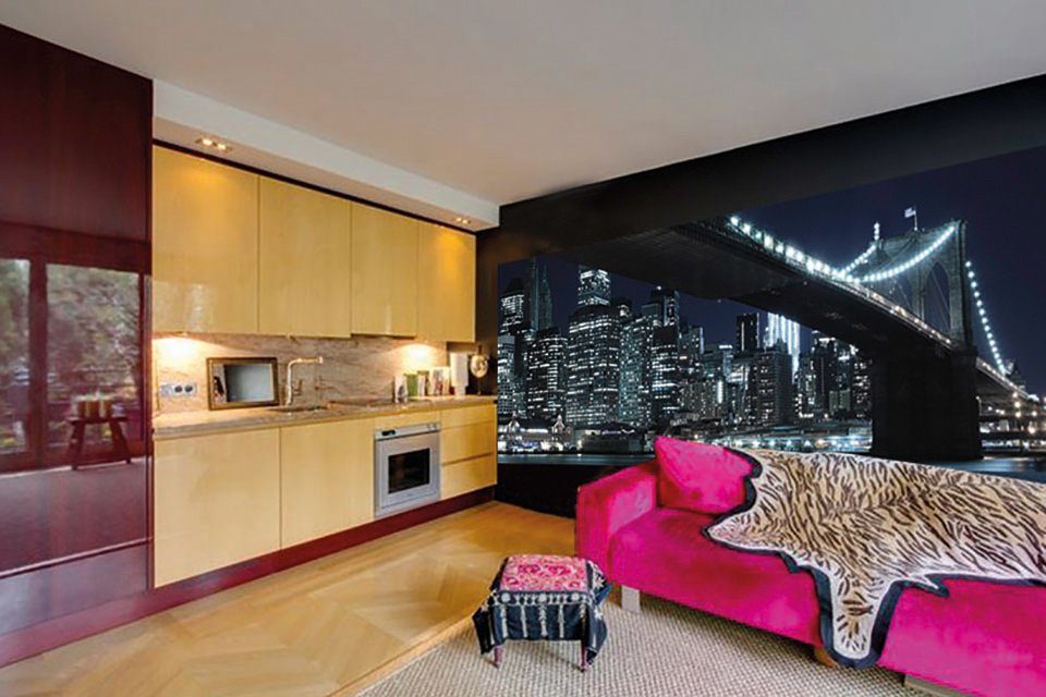Papermoon Fotobehang Brooklyn Bridge panorama Vlies, 2 banen, 350 x 100 cm (2-delig)
