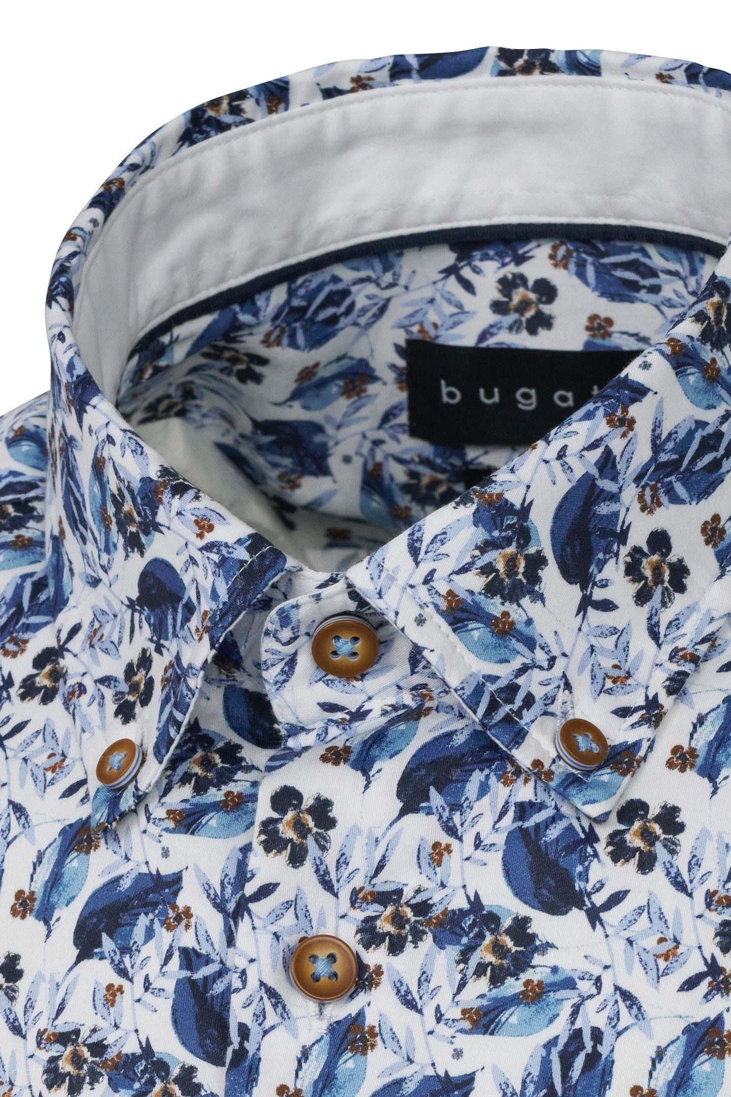 Bugatti Overhemd met korte mouwen van satin-twill