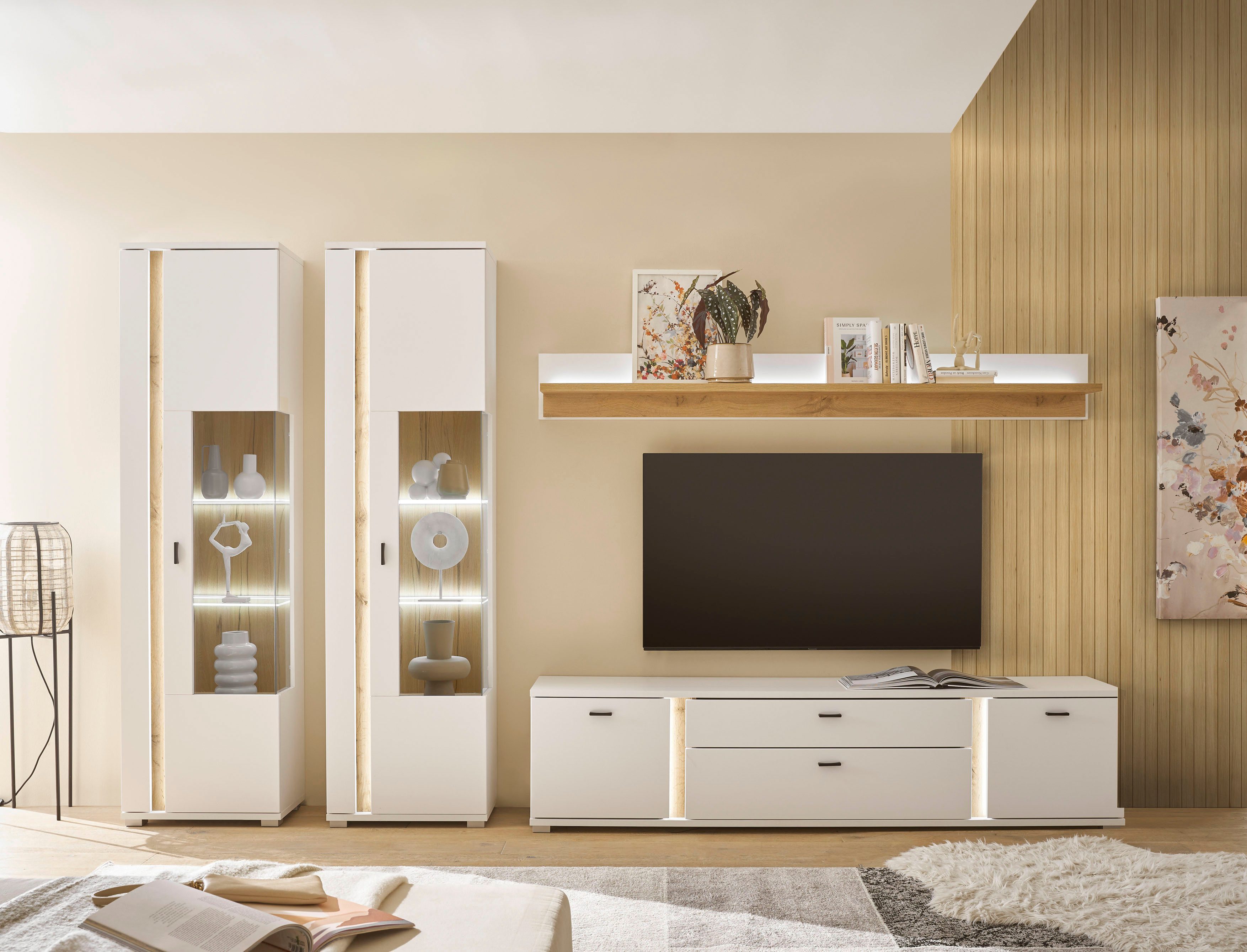 INOSIGN Wandmeubel Long Island in moderne trendkleur, inclusief verticale verlichting, breedte 330 cm (set, 4-delig)