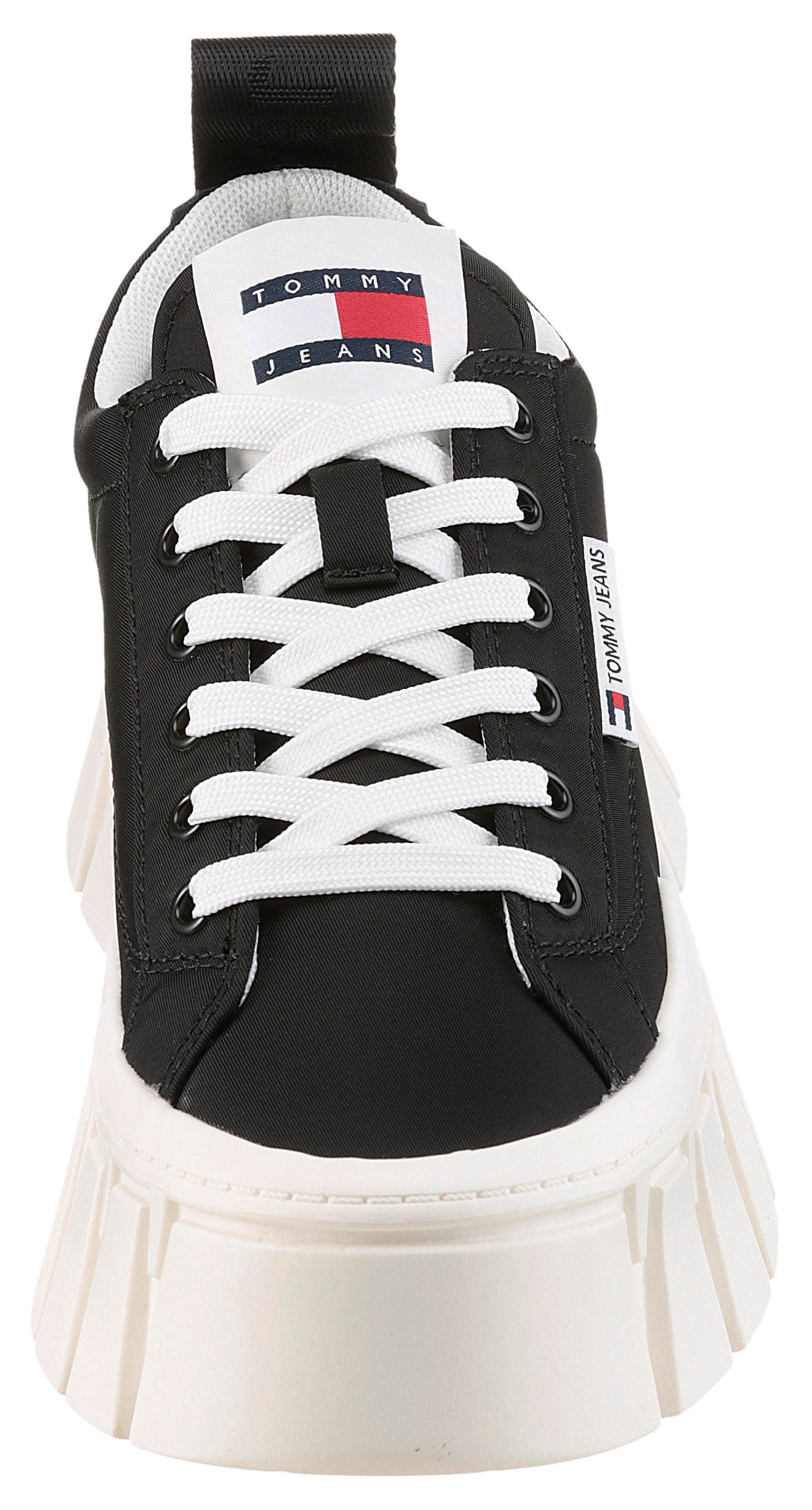 TOMMY JEANS Plateausneakers TJW FLATFORM SNEAKER NYLON , vrijetijdsschoen, lage schoen, veterschoen met opvallende plateauzool