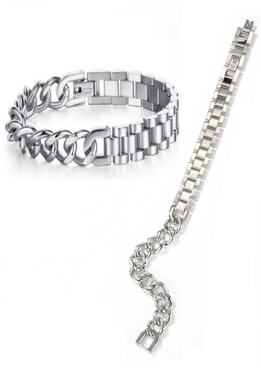 Firetti Edelstalen armband Sieraad cadeau armband panzerketting gecombineerd, verstelbaar