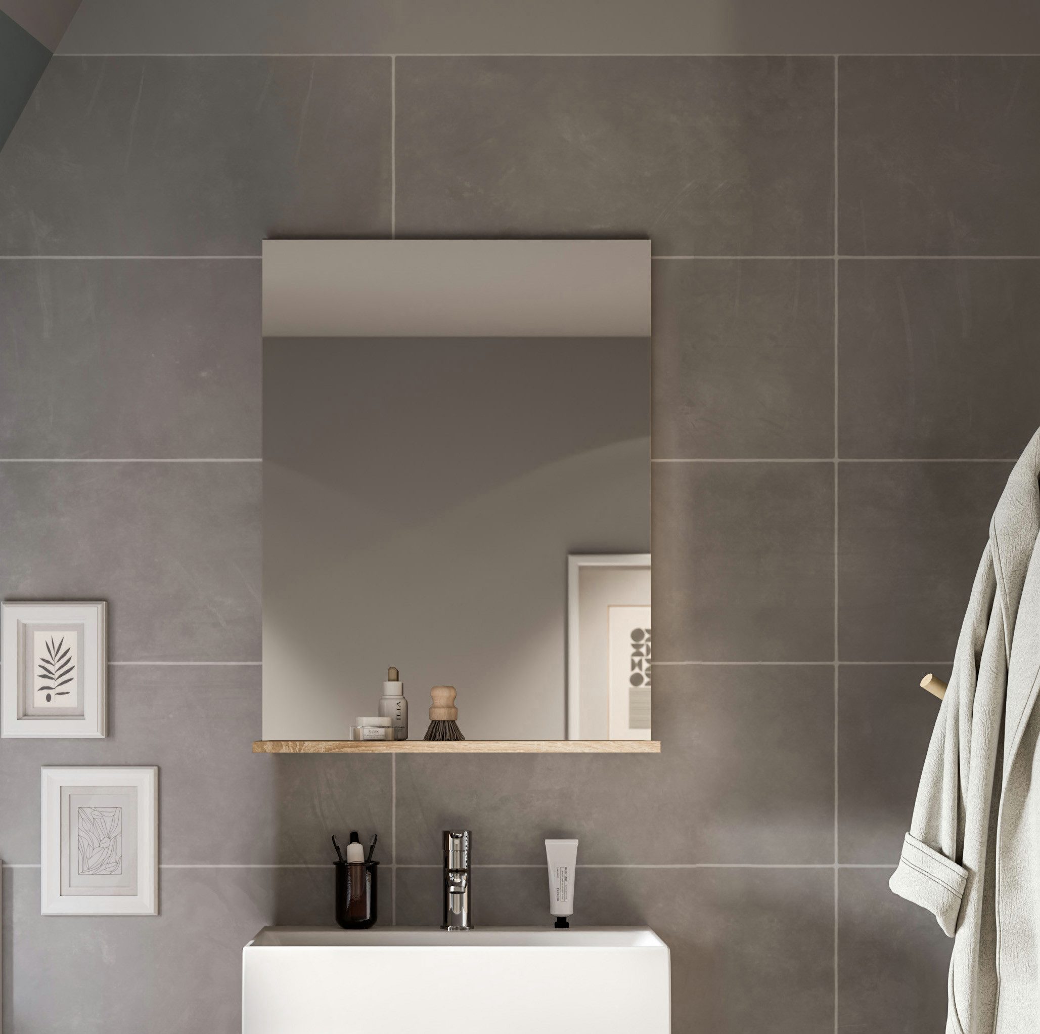 INOSIGN Badspiegel Siena, breedte 60 cm, 1 legplank, hoogwaardig spiegelglas in verschillende kleuren verkrijgbaar, badkamermeubels, spiegel, badkamer