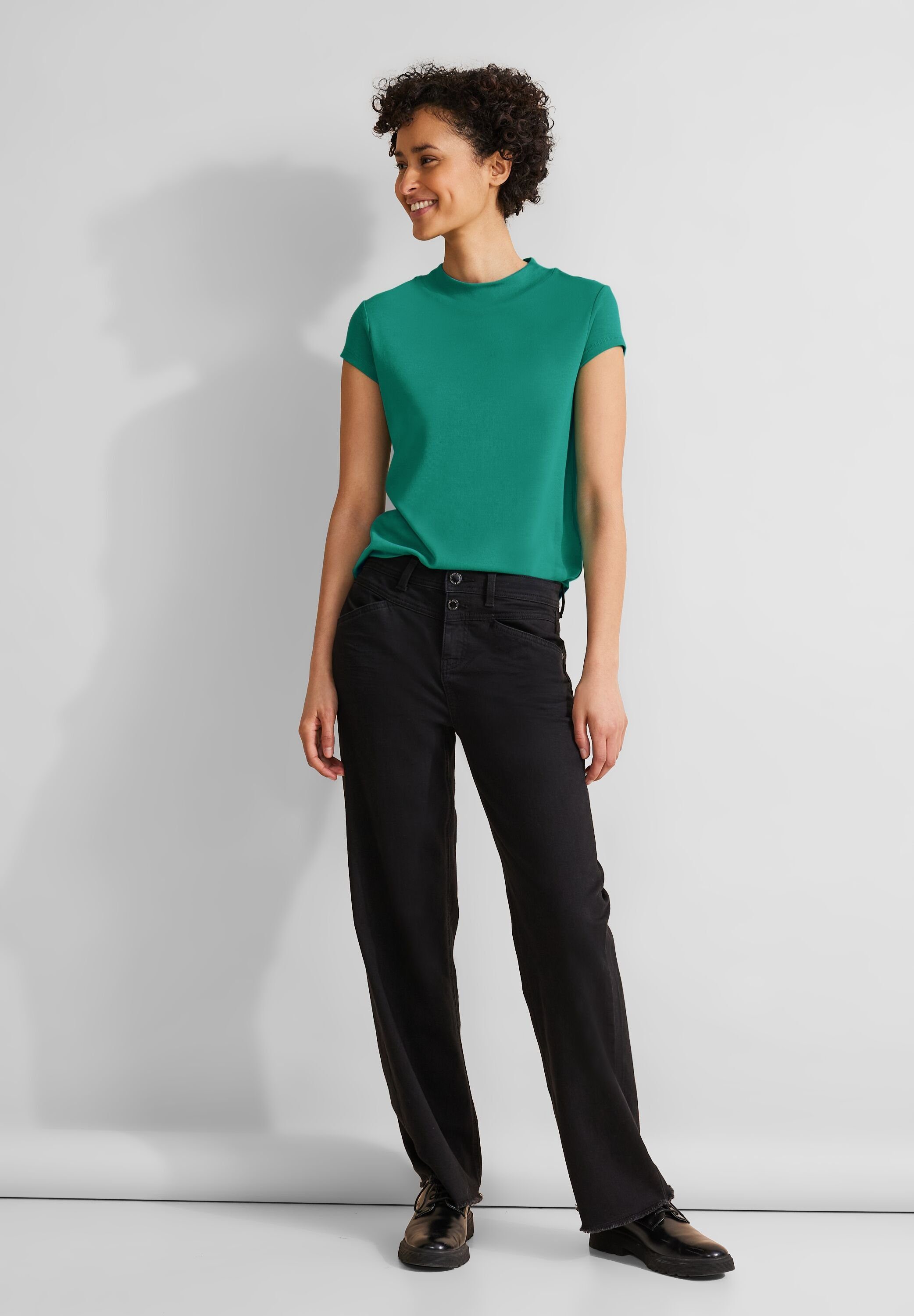 STREET ONE T-shirt met opstaande kraag - turtle neck - en nauwsluitende pasvorm