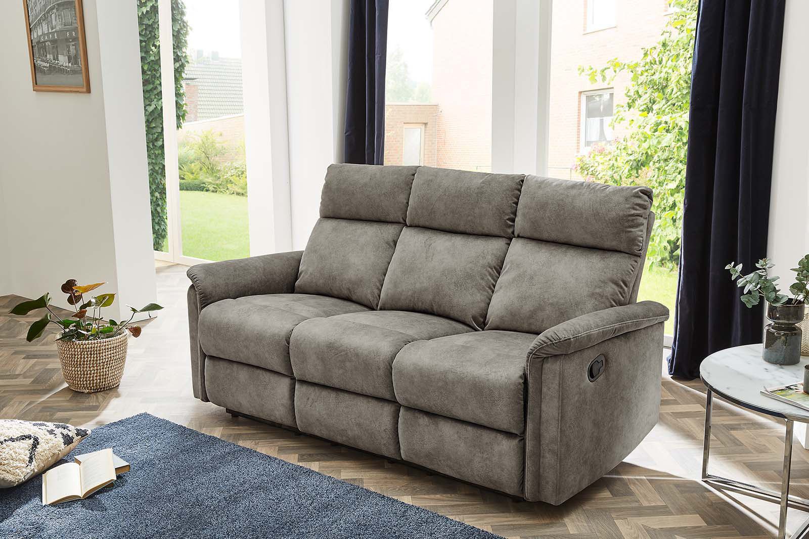 Jockenhöfer Gruppe 3-zitsbank Amrum Ligfunctie met halfautomatische relaxfunctie, TFK bekleding grijs, 3-zitsbanken