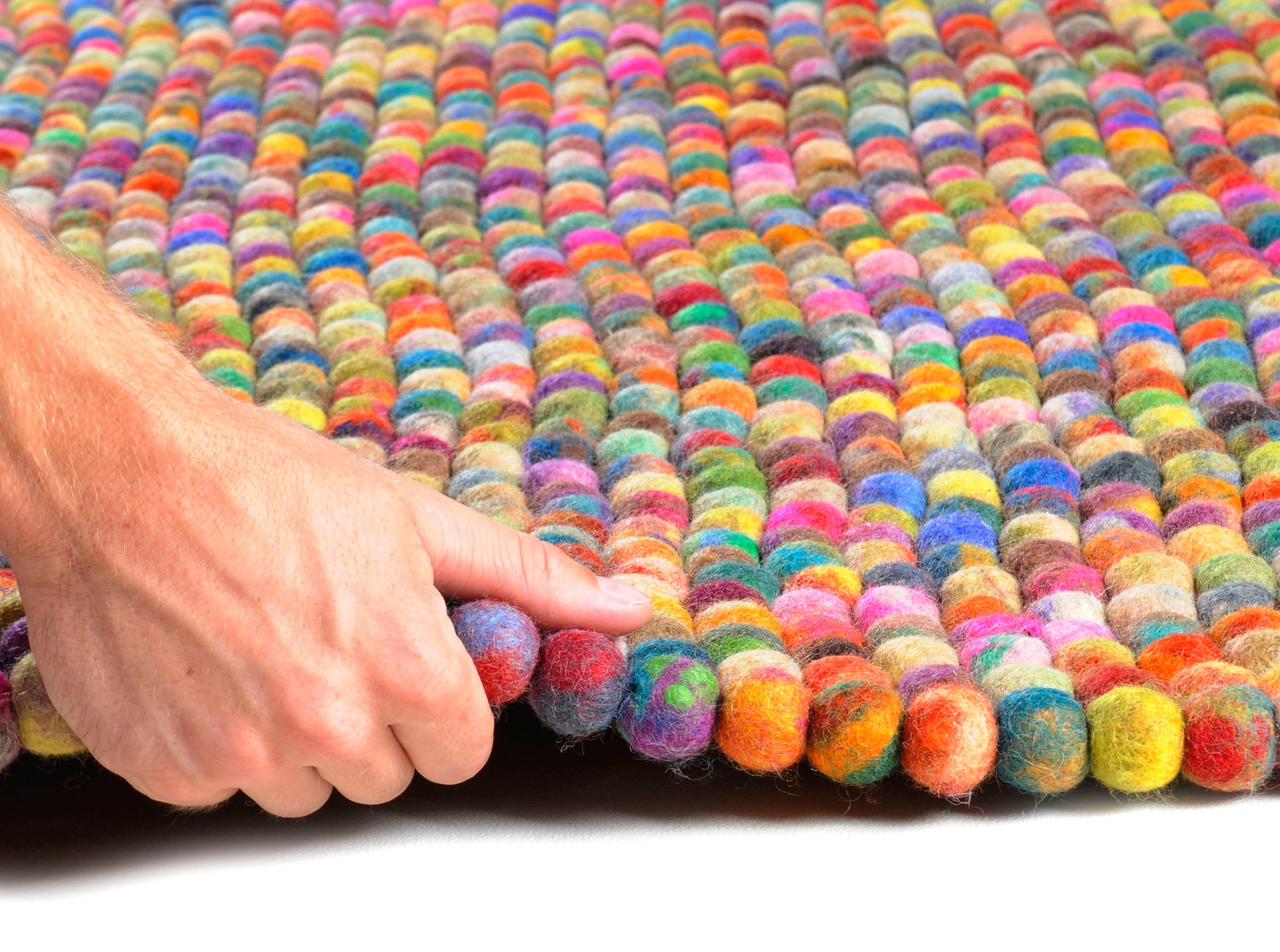 THEKO Wollen kleed Felty 2.2 Viltbolletjes-vloerkleed, zuivere wol, met de hand gemaakt