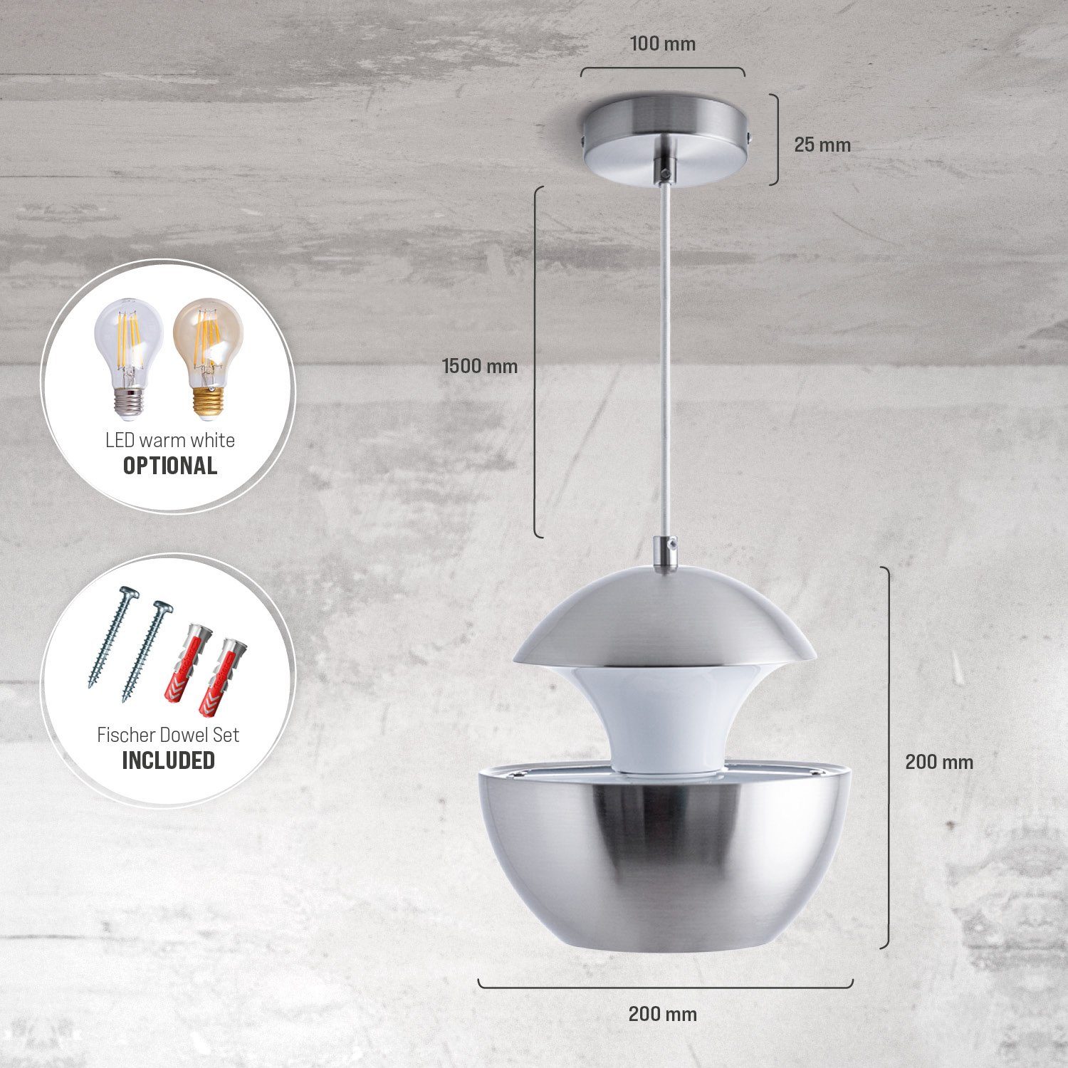 Paco Home Hanglamp Ben Hanglamp Eettafellamp 1,5m textielen kabel in te korten indirect licht
