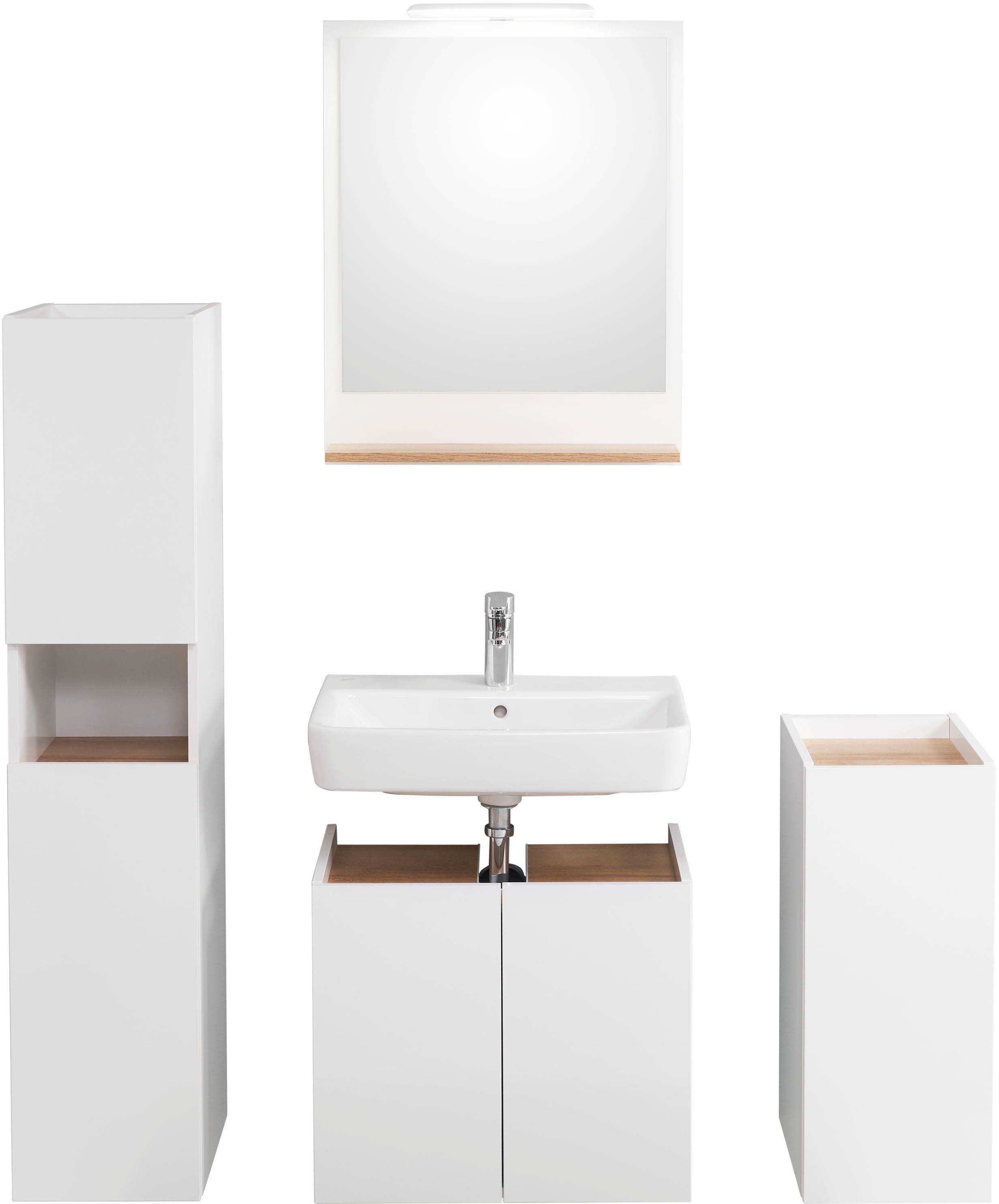 Saphir Badkamerserie Quickset 947 4-delig, wastafelonderkast met spiegel Onderkast, midikast, 5 deuren, incl. deurdempers, wit glans (5-delig)