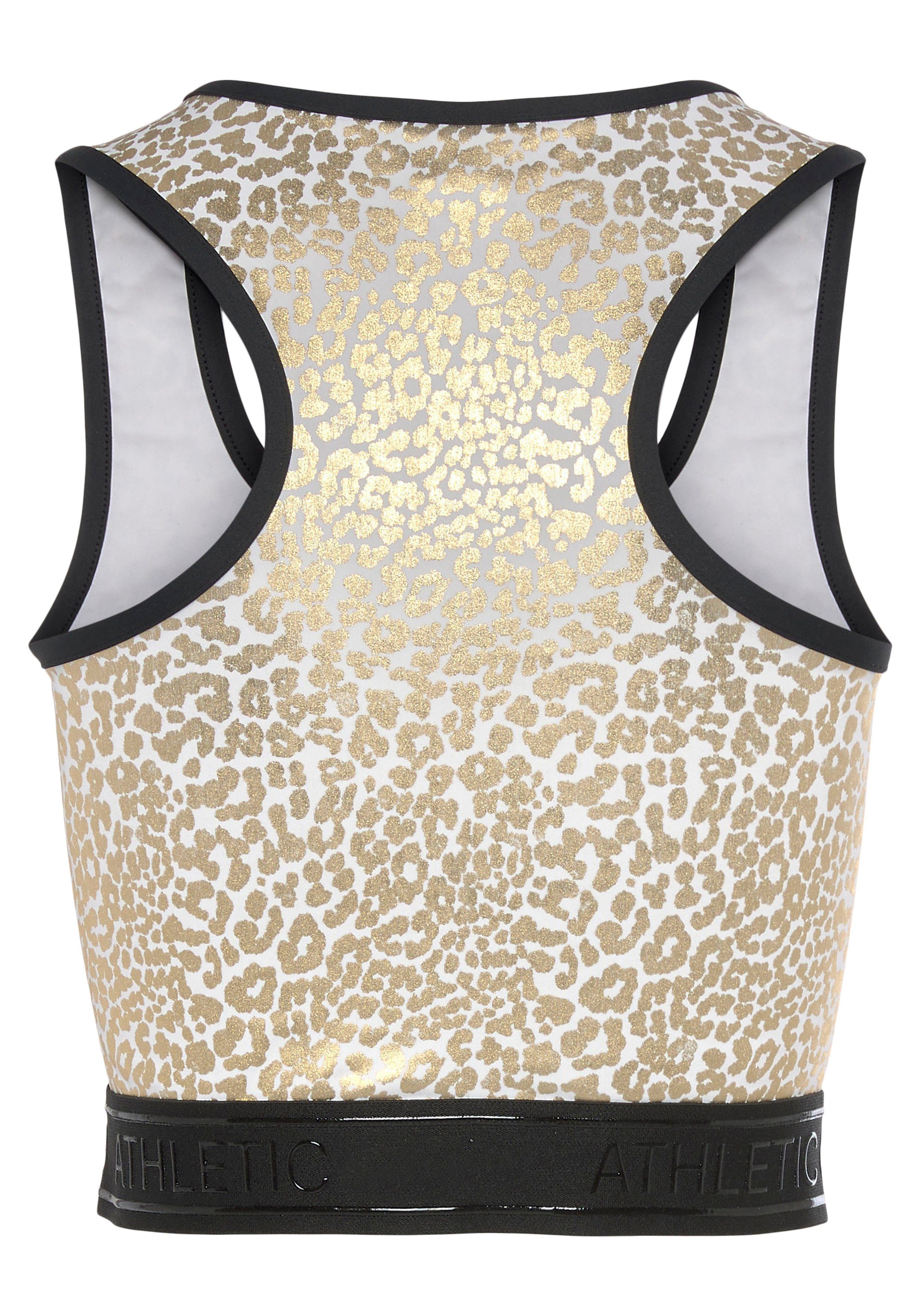 active by Lascana Crop-top -Sporttop Sporttop met glanzend dierenprint en 3D-tekst op de tailleband