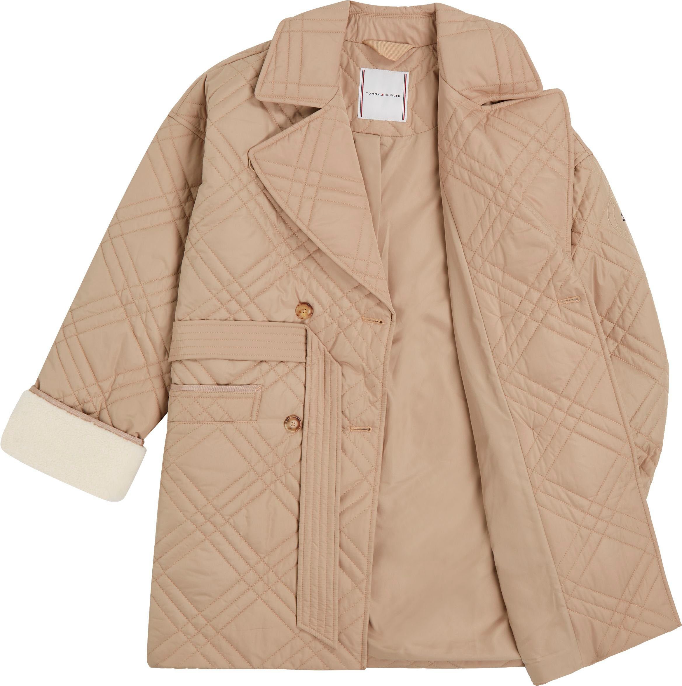 Tommy Hilfiger Gewatteerde jas QUILTED SHORT TRENCH met bindriem en tommy hilfiger merklabel