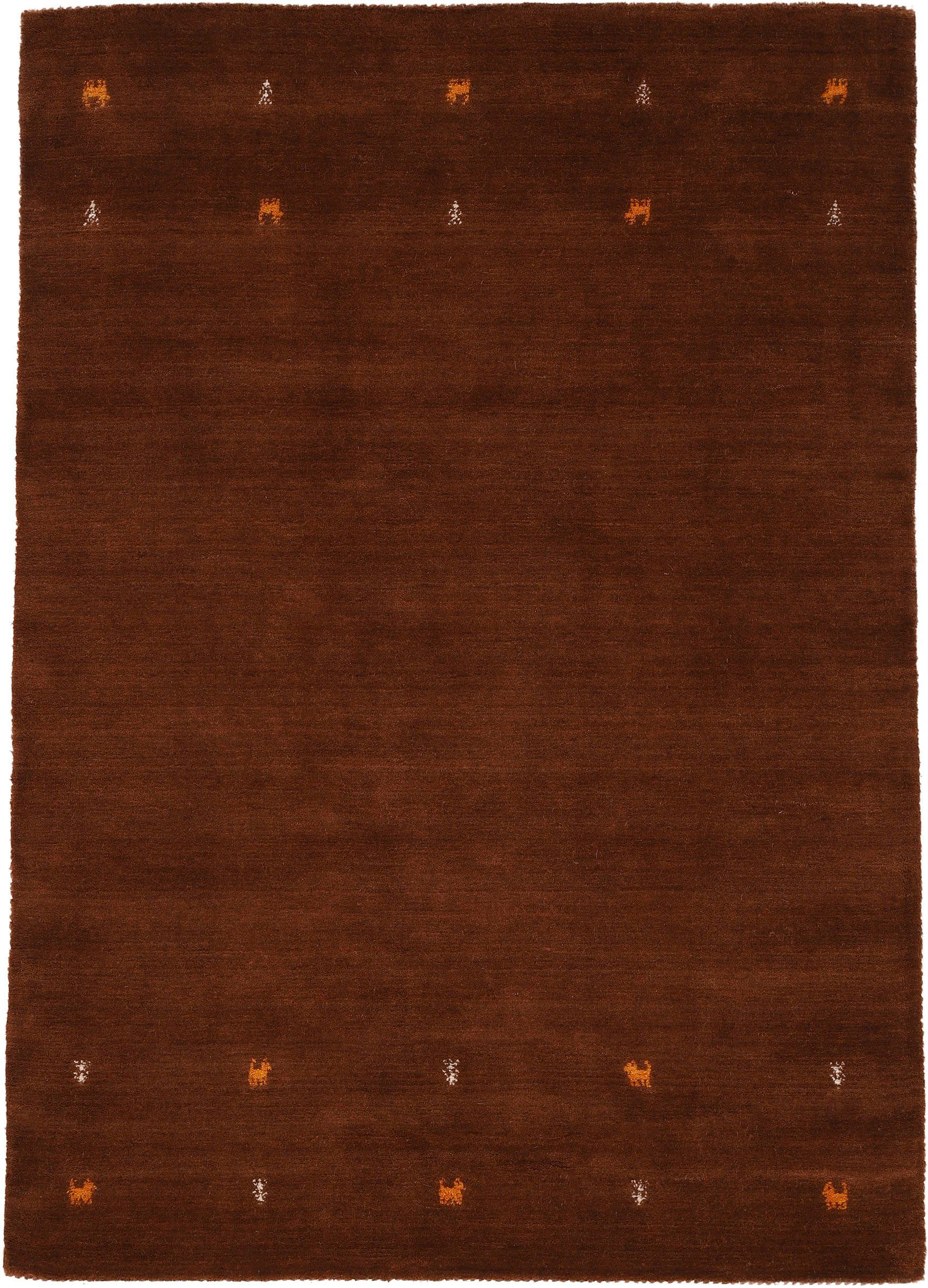 carpetfine Wollen kleed Gabbeh Uni, ook als loper verkrijgbaar wollen vloerkleden maat 140x200 cm bruin