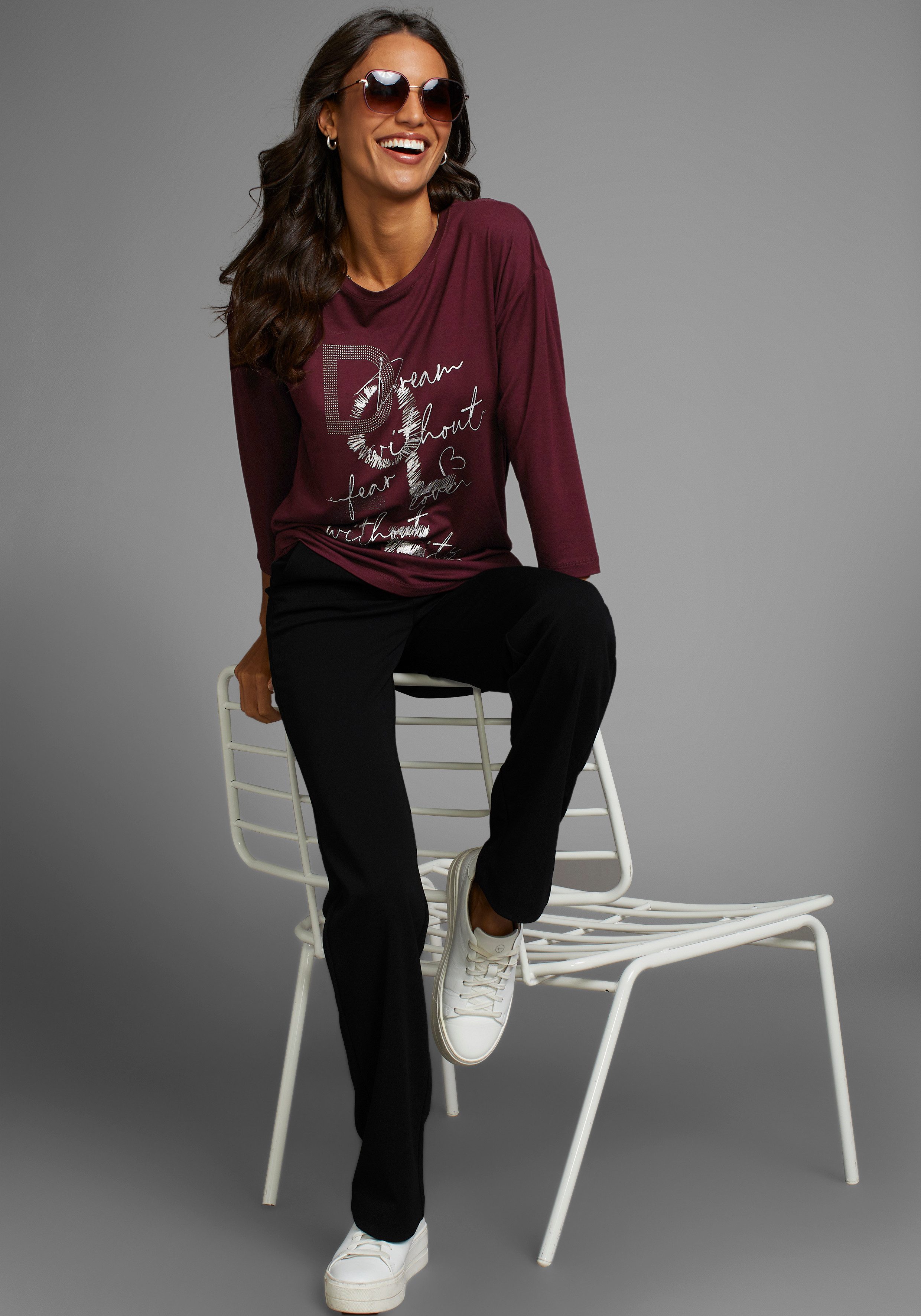 Laura Scott Shirt met 3/4 mouwen met glitterprint