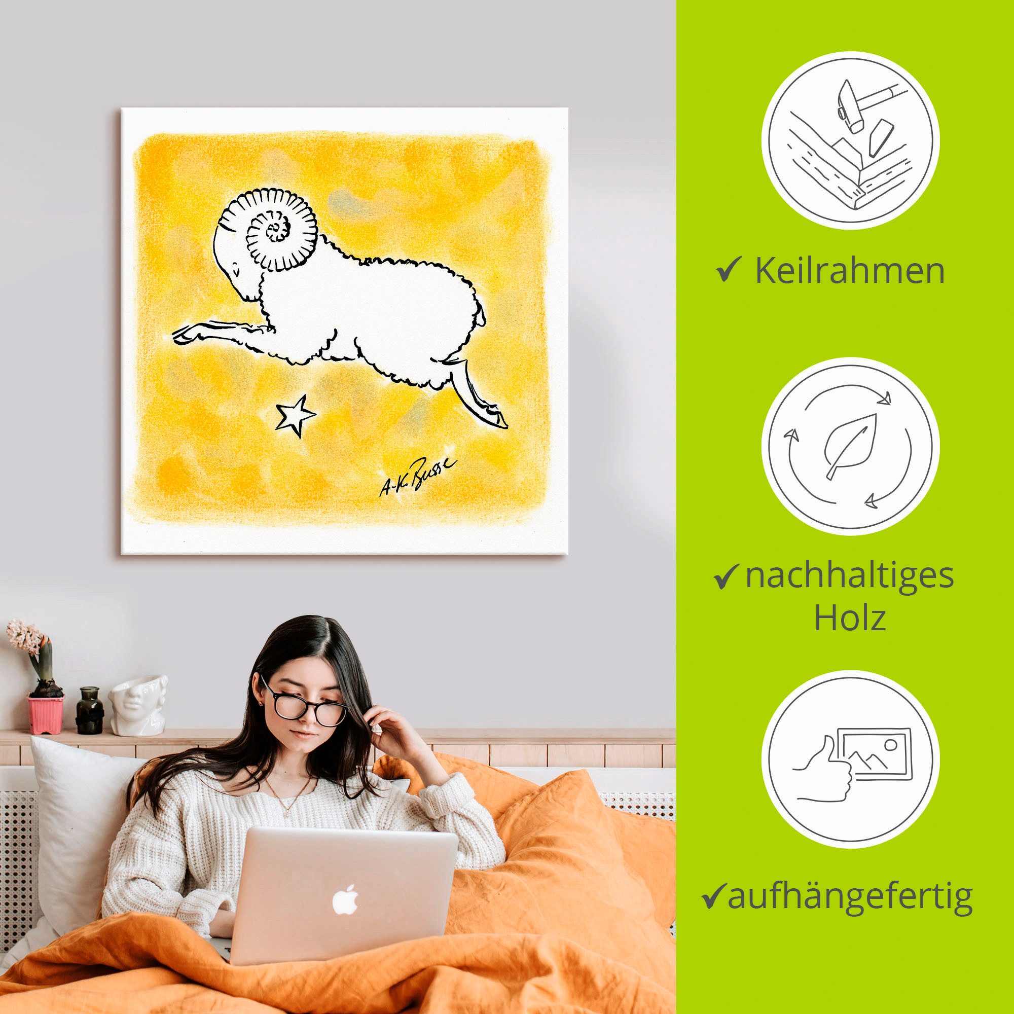 Artland Artprint op linnen Serie sterrenbeeld ram gespannen op een spieraam