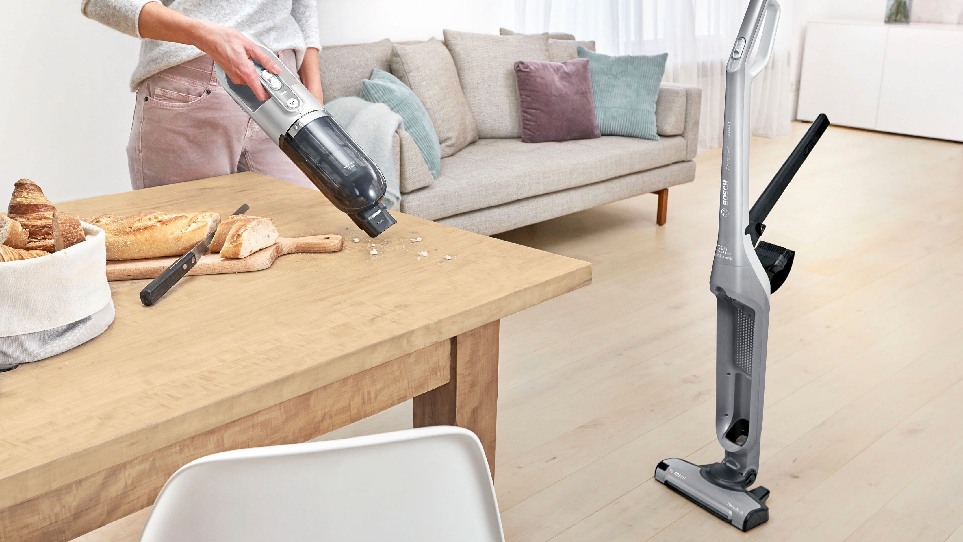 BOSCH Accu-kruimeldief en -stofzuiger Flexxo Gen 2 serie 4 BBH3K2801 28 v, elektrisch mondstuk met led, geïntegreerde accessoires, zilver
