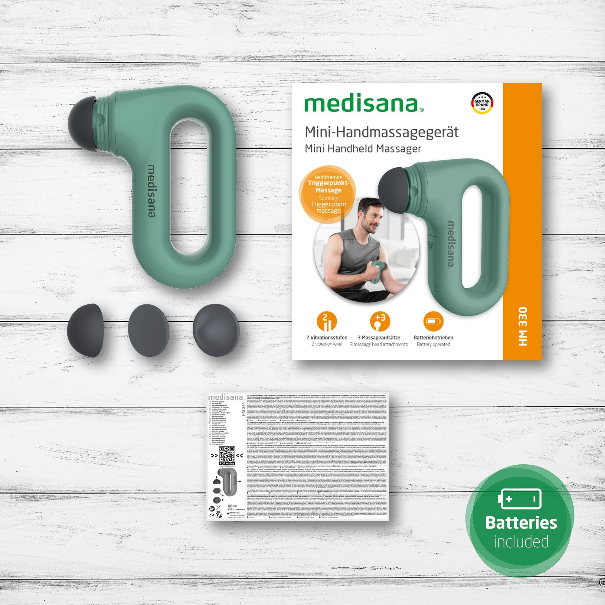 Medisana Kalmerings- en ontspanningsapparaat HM 330 Mini-handmassageapparaat met ontspannende vibratiemassage (set, 4-delig)