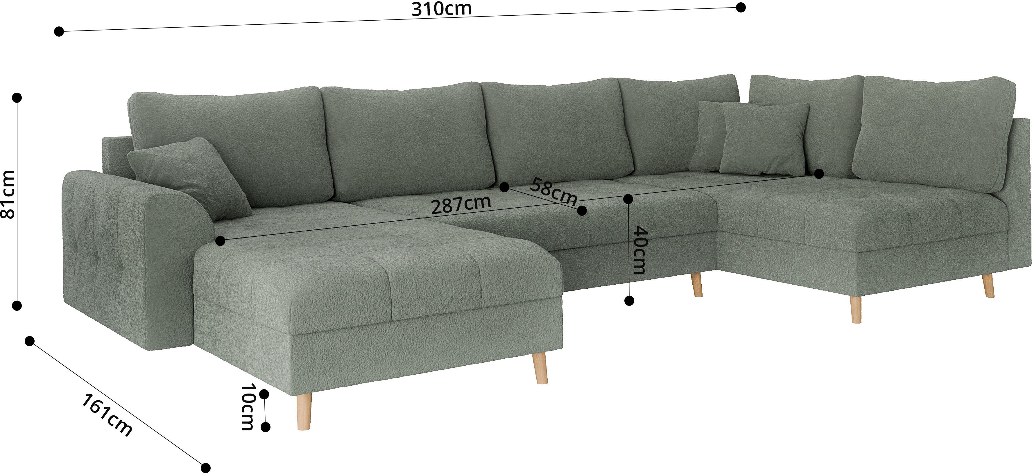Home affaire Zithoek CHARRE U-vorm met ottomane, afmetingen B/D/H: 310/161/81 cm fijne stiksels, losse rug- en sierkussens, ook in cord en bouclé