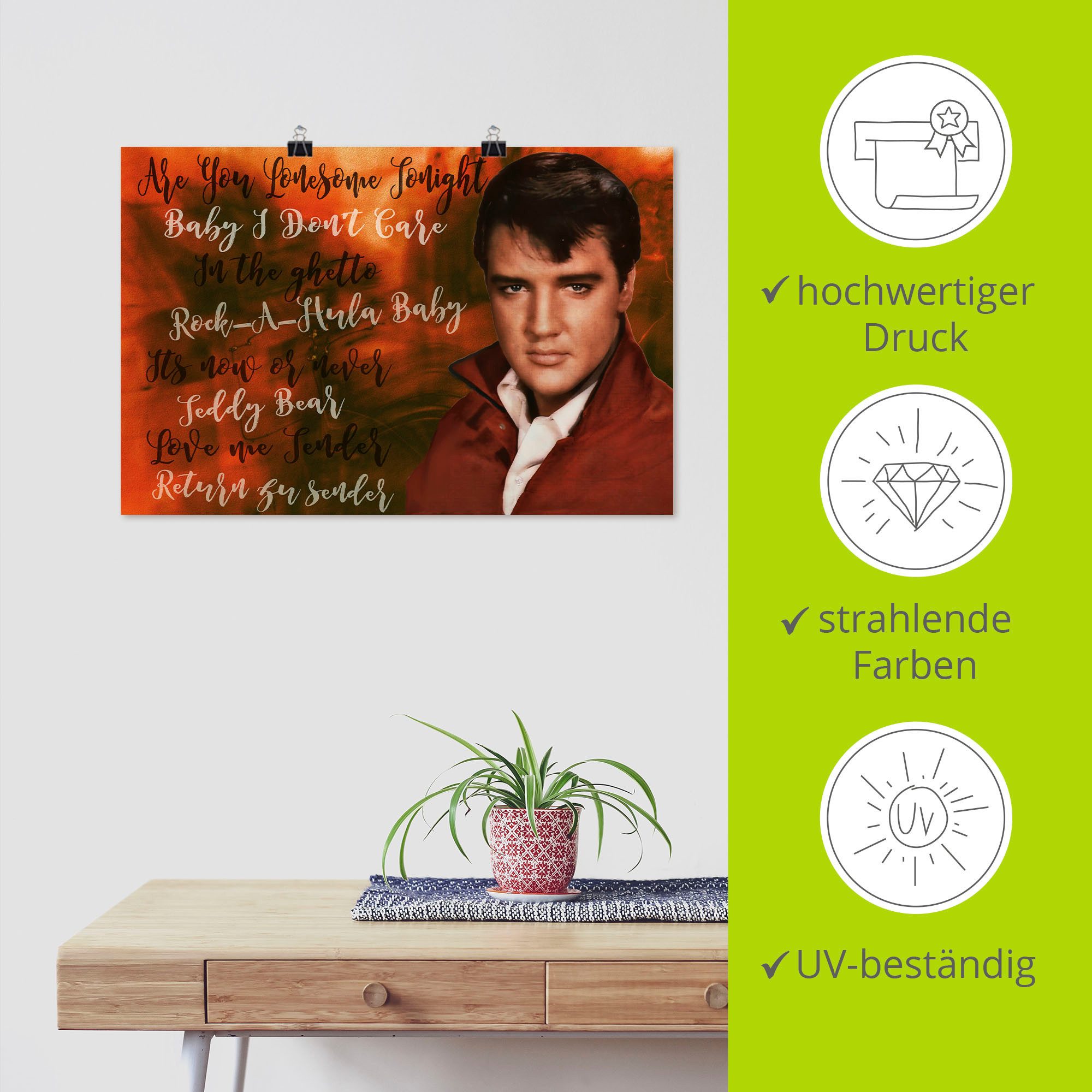 Artland Artprint Elvis ster als artprint van aluminium, artprint voor buiten, poster in diverse formaten