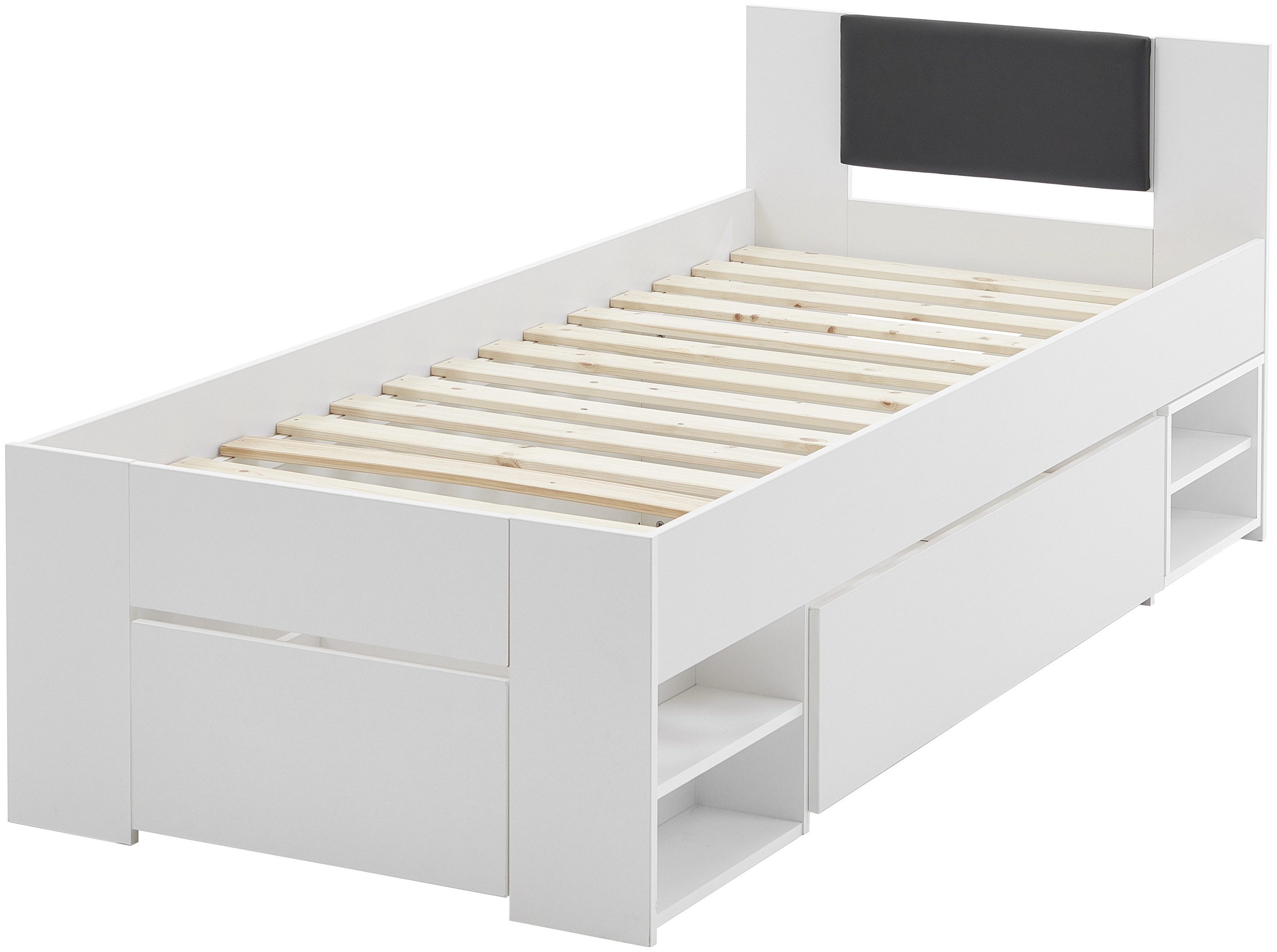 Relita Ledikant met bergruimte Stefan met grote lades en Nako op wielen, incl. latten met comfortabele lighoogte, verkrijgbaar in 2 breedtes en 2 kleuren