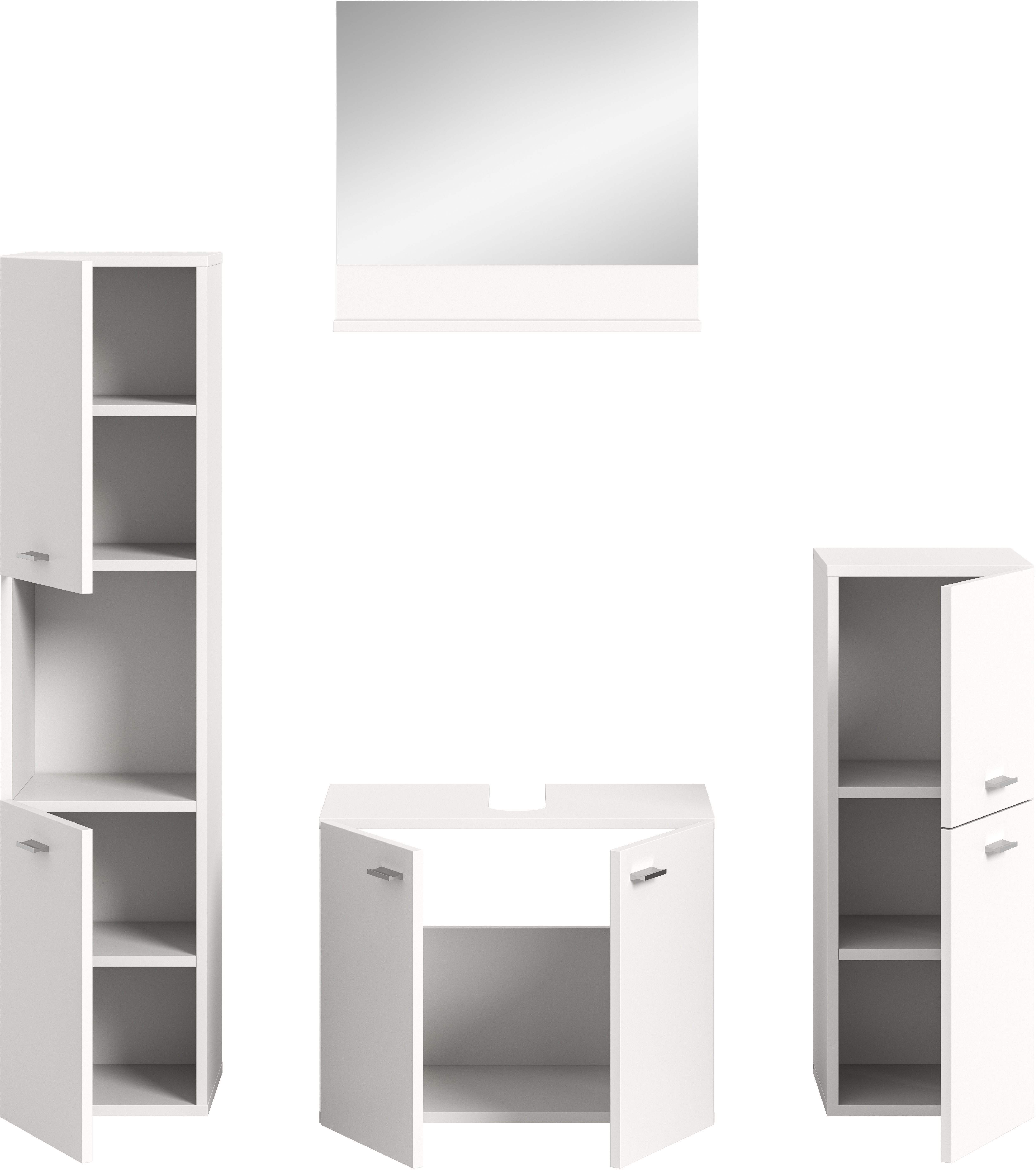 welltime Badmeubelset Tampa, breedte 137cm, 4-delig Wastafelonderkast, spiegel, hoge kast, midikast (4 stuks)