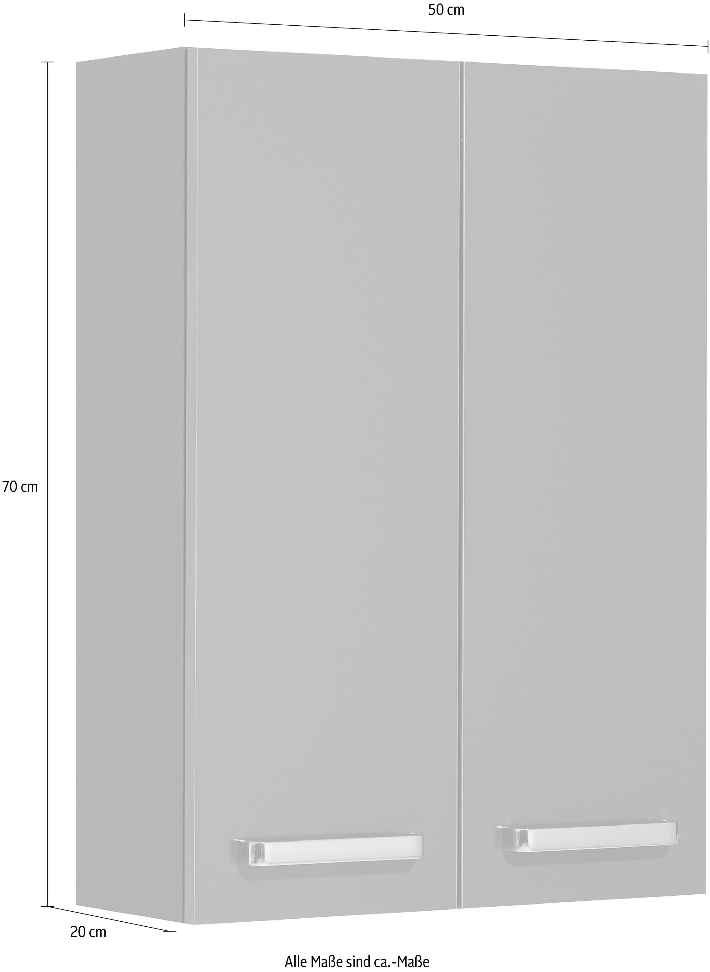 Saphir Hangend kastje Quickset wand-badkast 50 cm breed met 2 deuren en 2 legplanken Badkamer-hangend kastje inclusief deurdemper, grepen in glanzend chroom