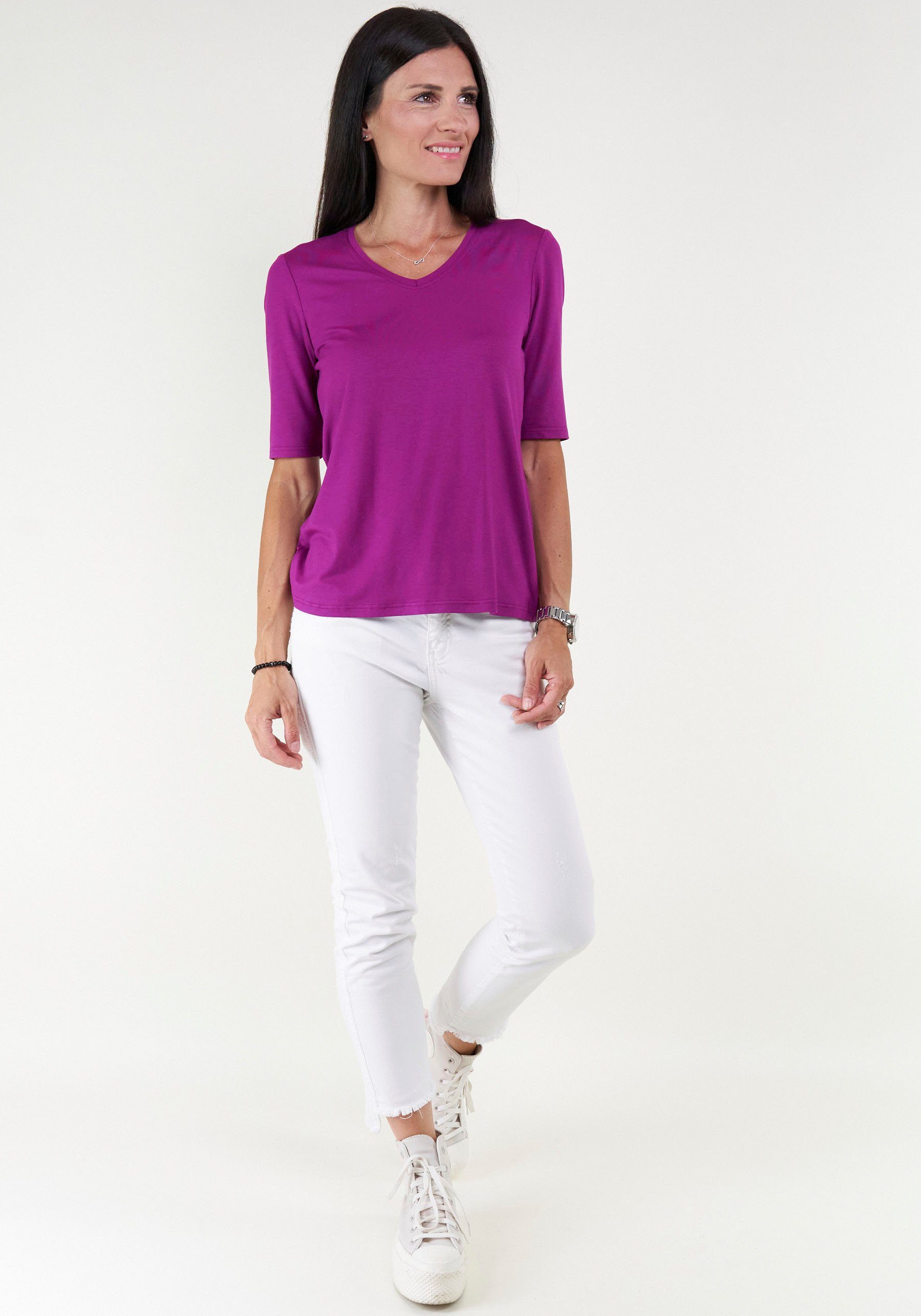 Seidel Moden Shirt met V-hals met halve mouwen van zacht materiaal, made in germany
