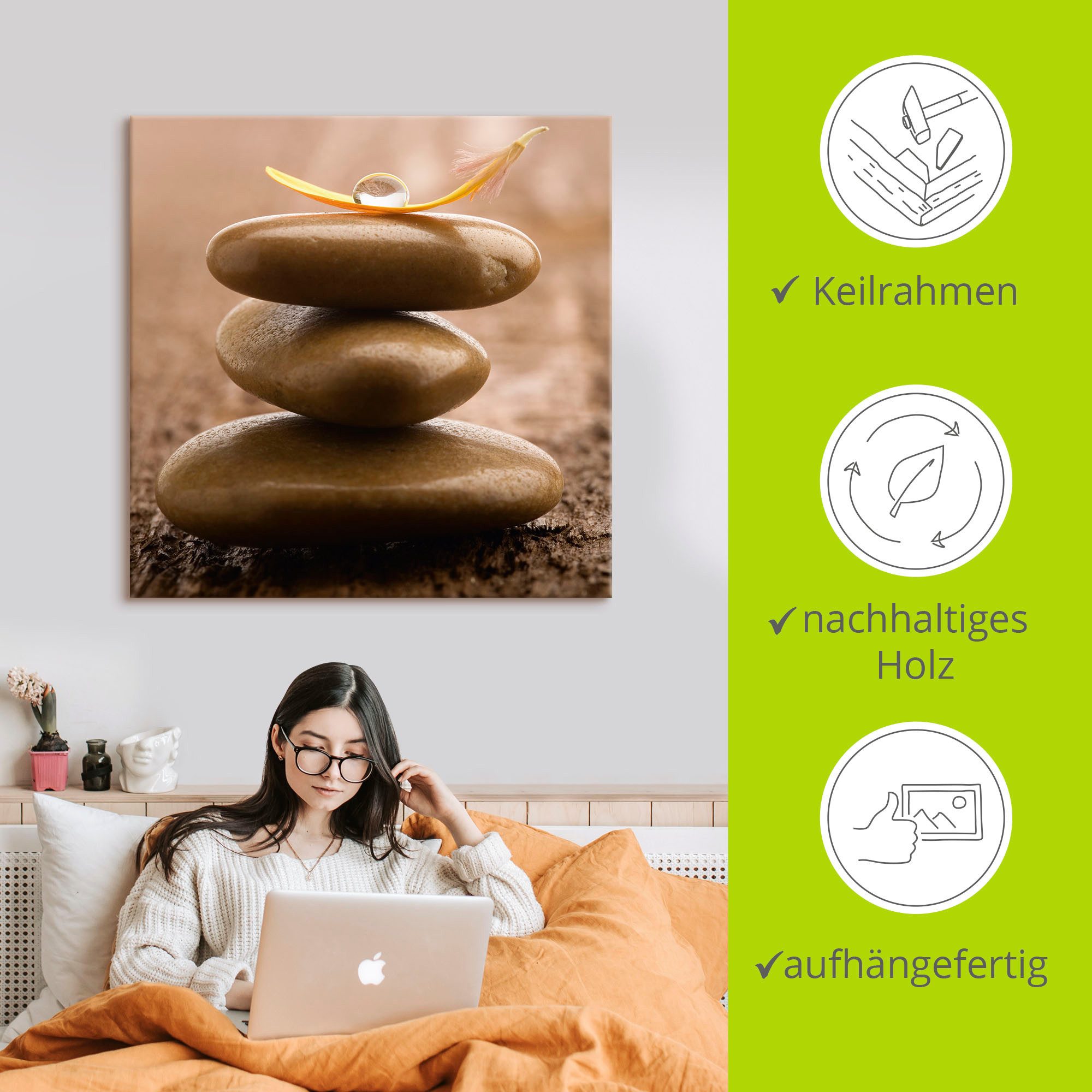 Artland Artprint Massagestenen op houten ondergrond als artprint op linnen, muursticker in verschillende maten