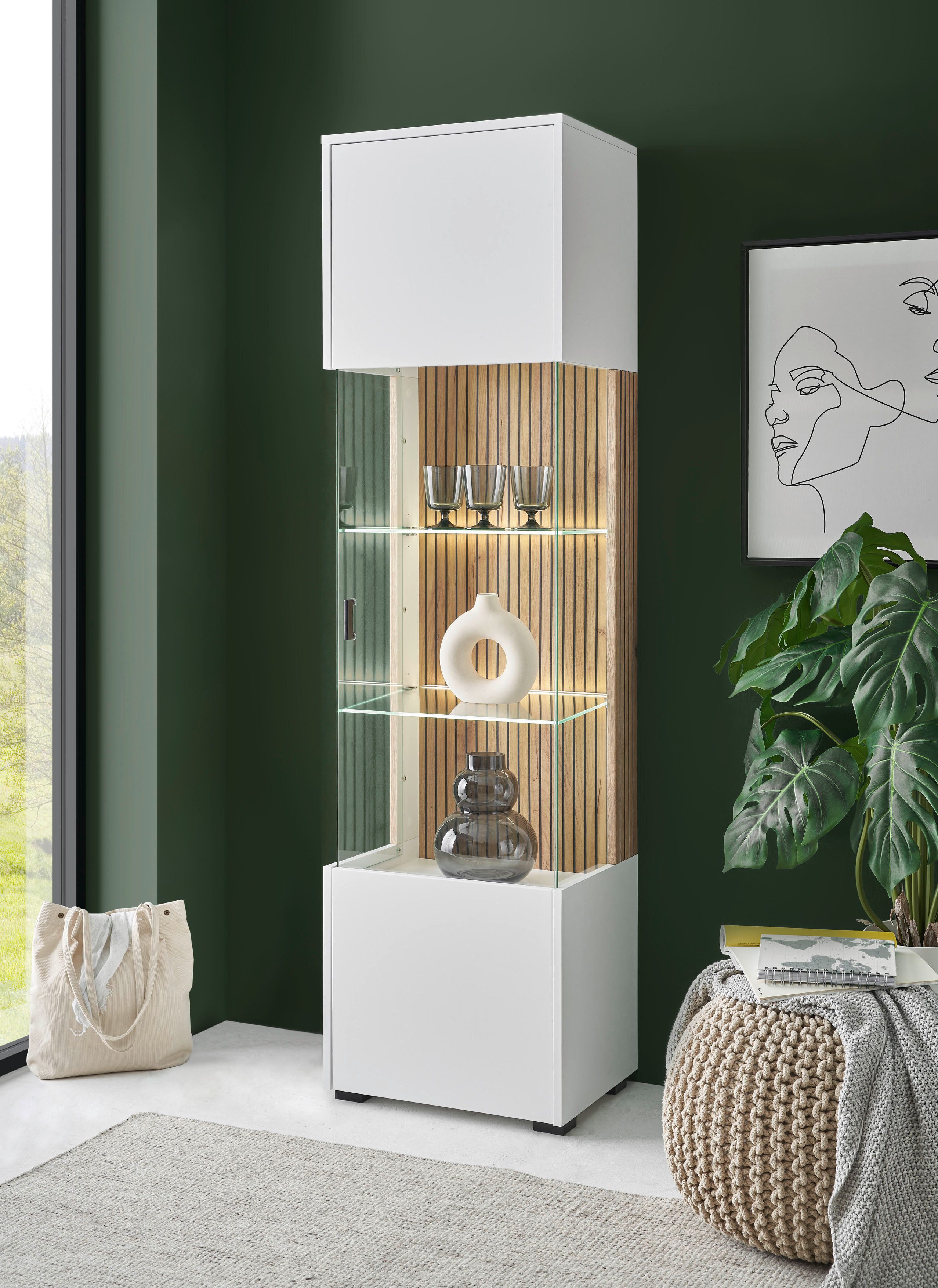 INOSIGN Vitrinekast Hudson in moderne trendkleur, handgrepen van metaal (zwart), hoogte 180 cm