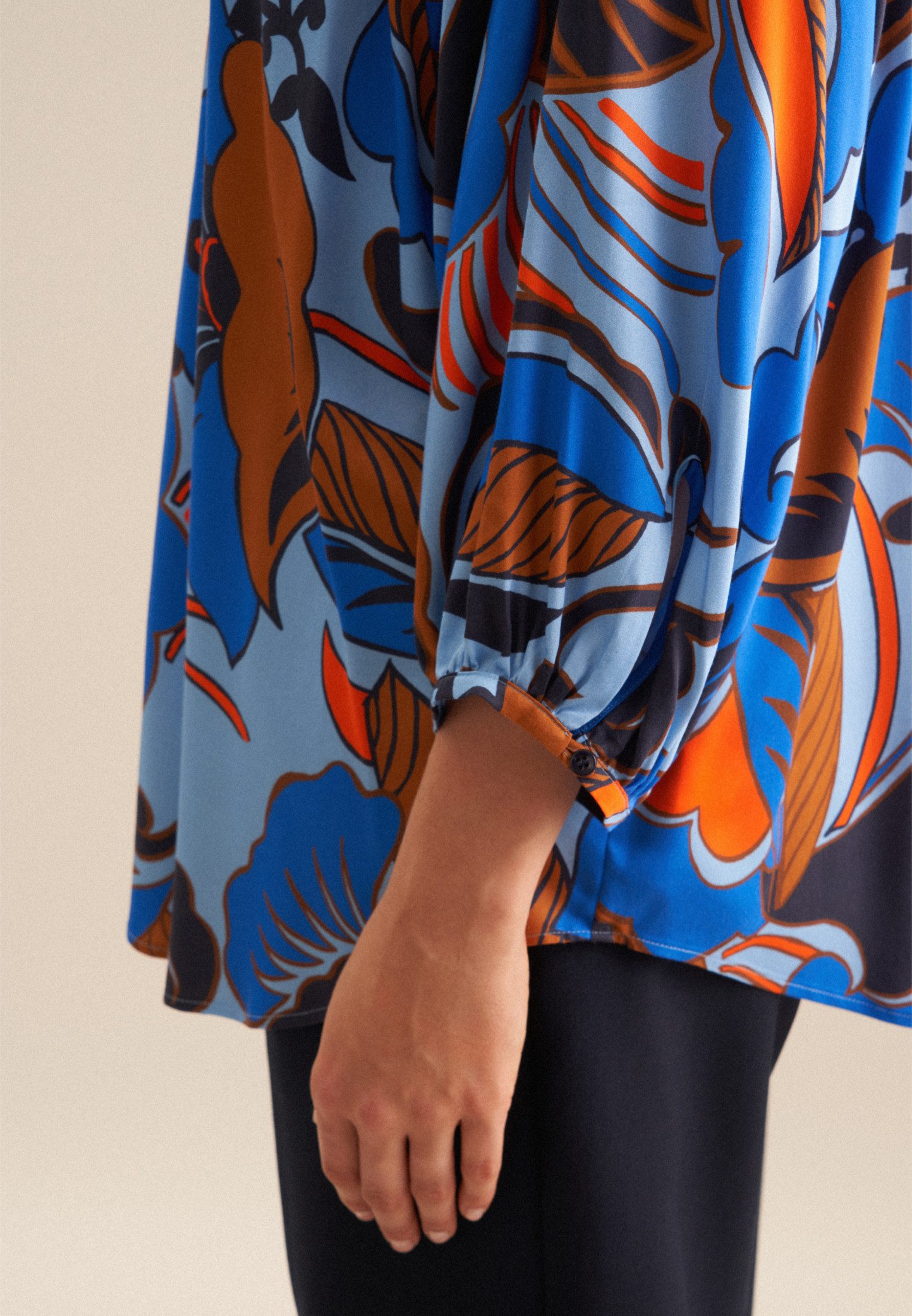 seidensticker Klassieke blouse Zwarte roos Tuniek bloemmotief