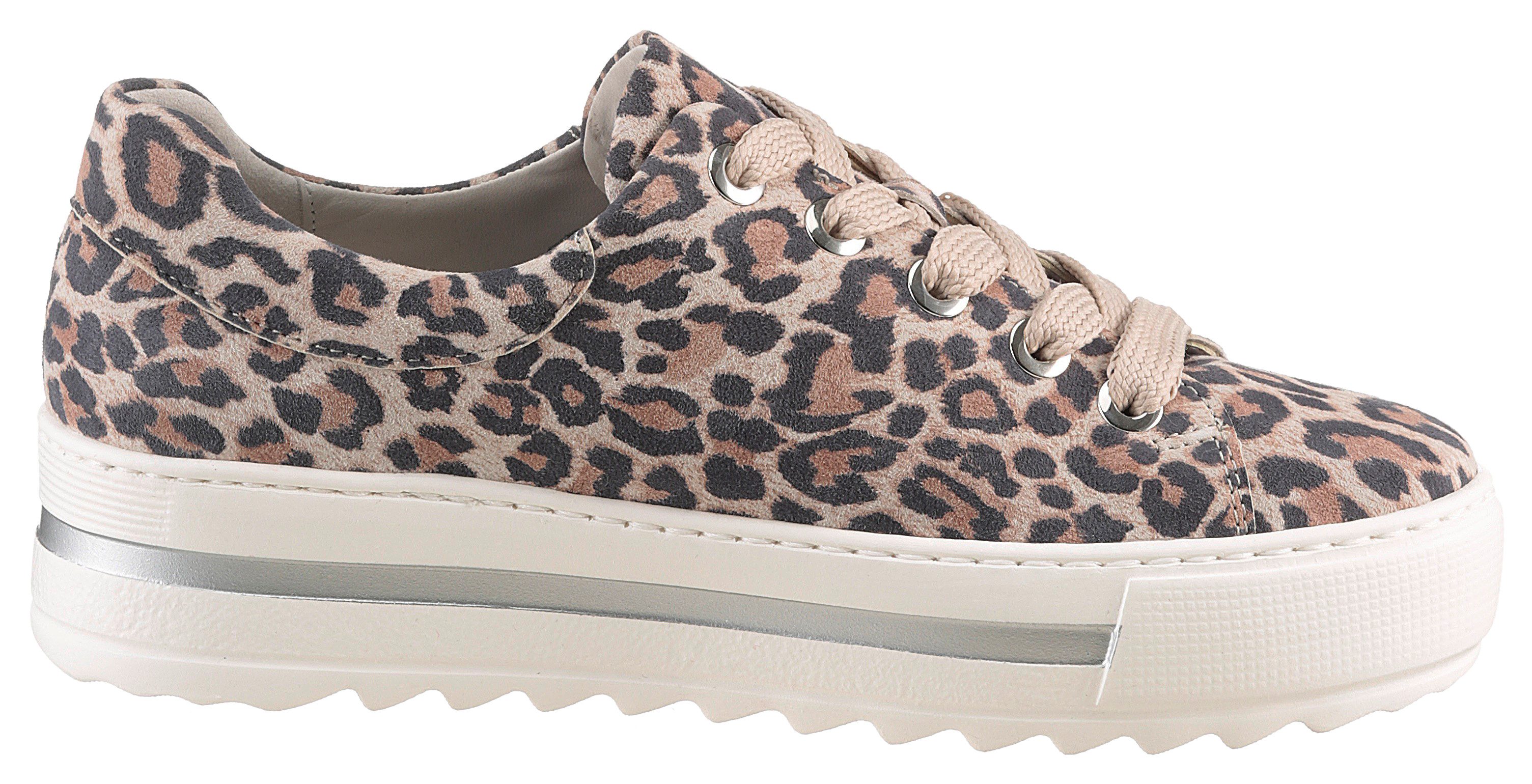 Gabor Plateausneakers Florence , vrijetijdsschoen, lage schoen, veterschoen, modieuze leoprint, breedte g