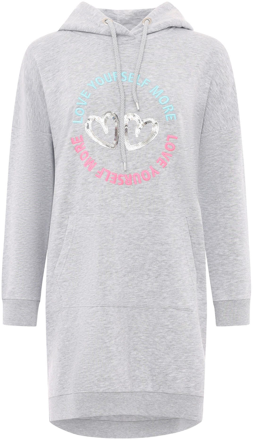 Zwillingsherz Sweatjurk Love Yourself More met capuchon, zakken, voor- en achtermotief en pailletten