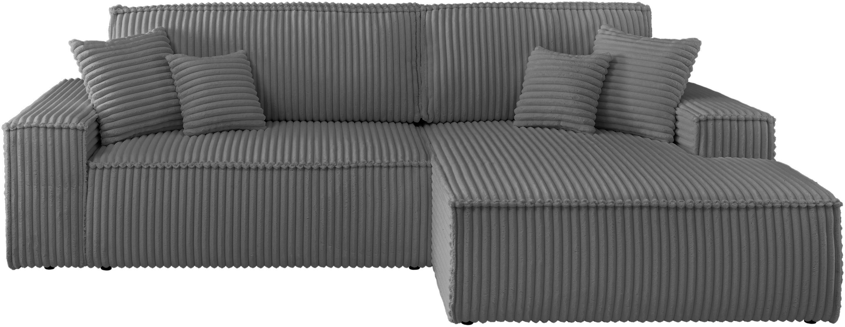 andas Hoekbank Finnley slaapbank 267 cm in Bouclé, fijne structuur en cord, L-vorm