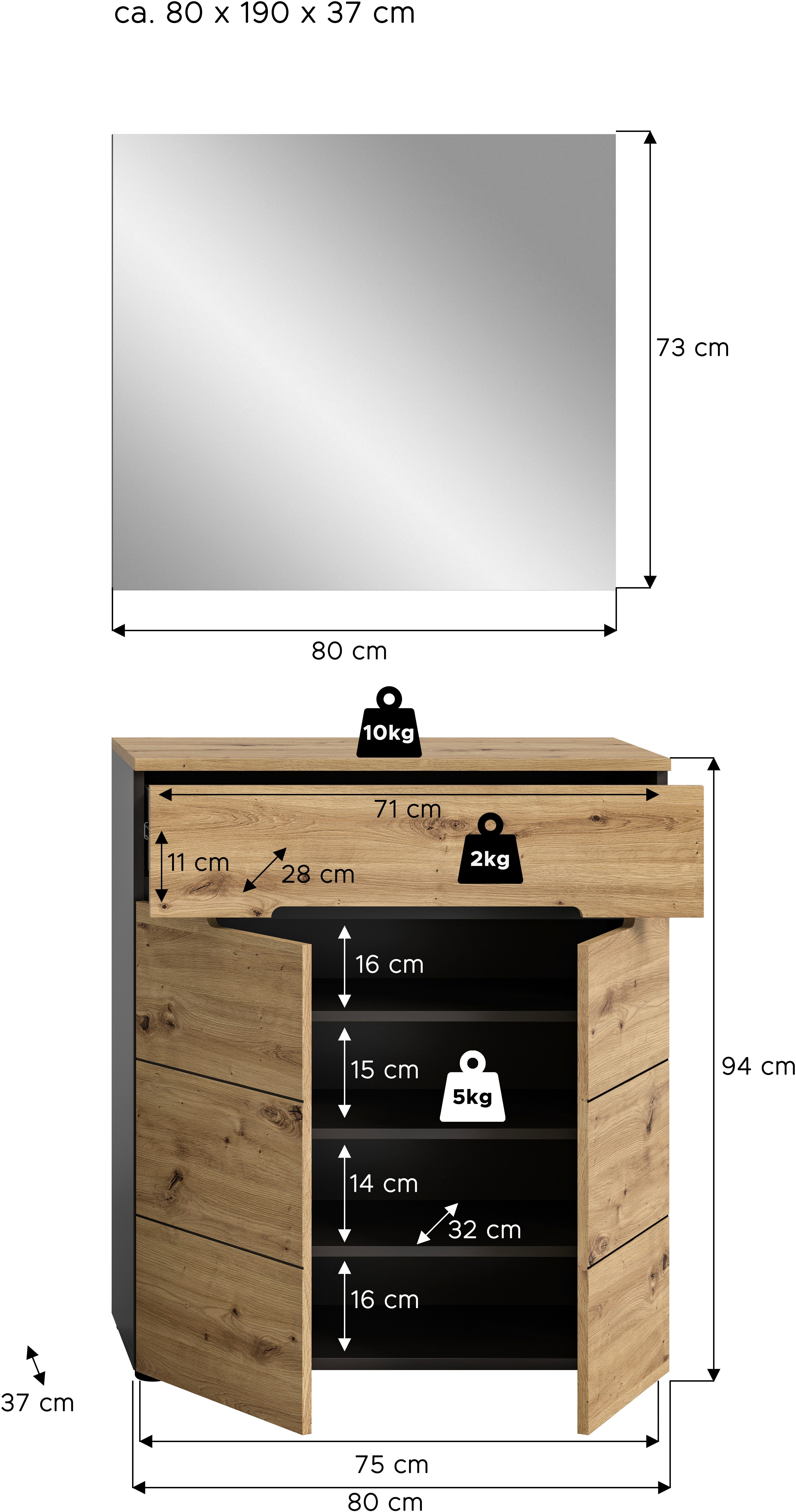 INOSIGN Halmeubelset Garderobecombinatie Rehat, breedte 80 cm,in basalt grijs/Artisan eiken (2-delig)