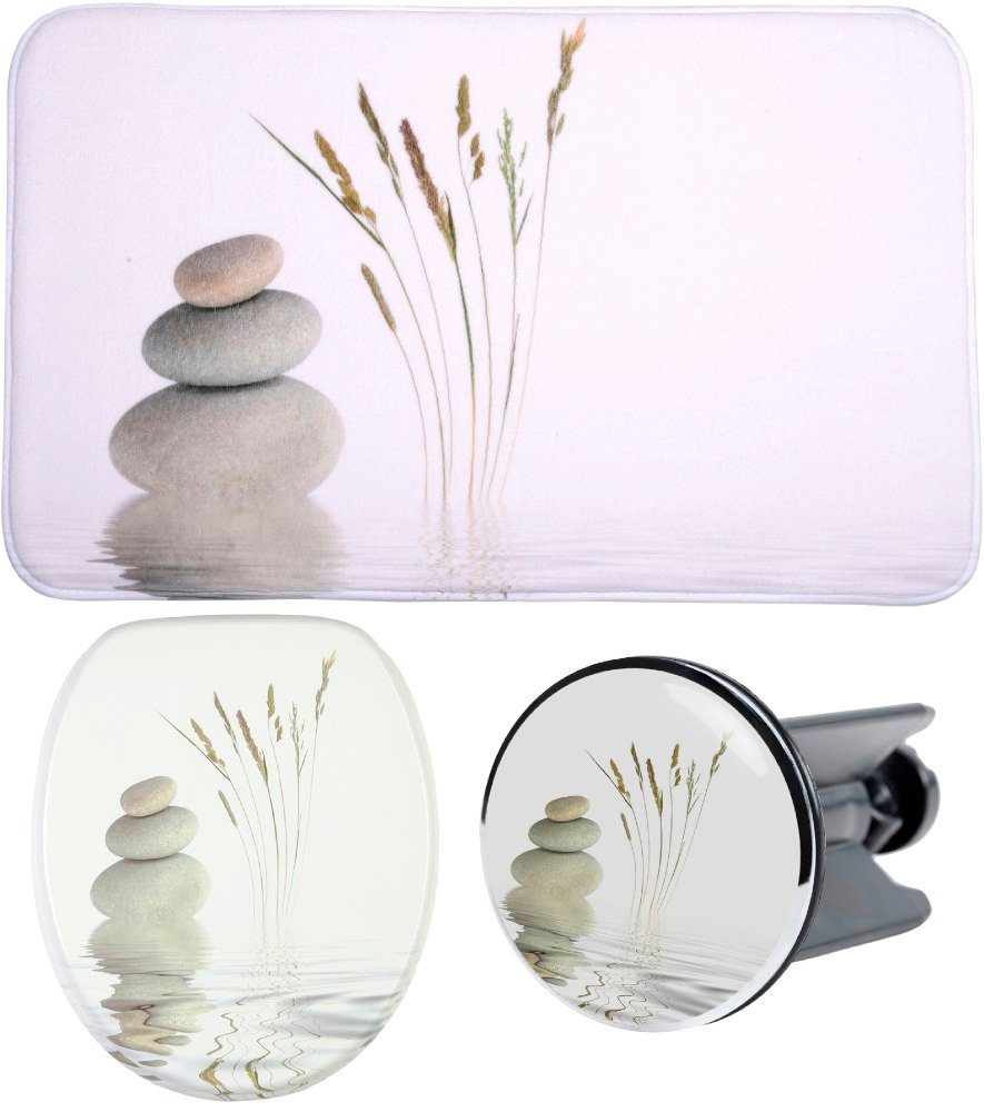 Sanilo Set badkameraccessoires Balance bestaand uit toiletzitting, badmat en wastafelplug (complete set, 3-delig) badkameraccessoires wit