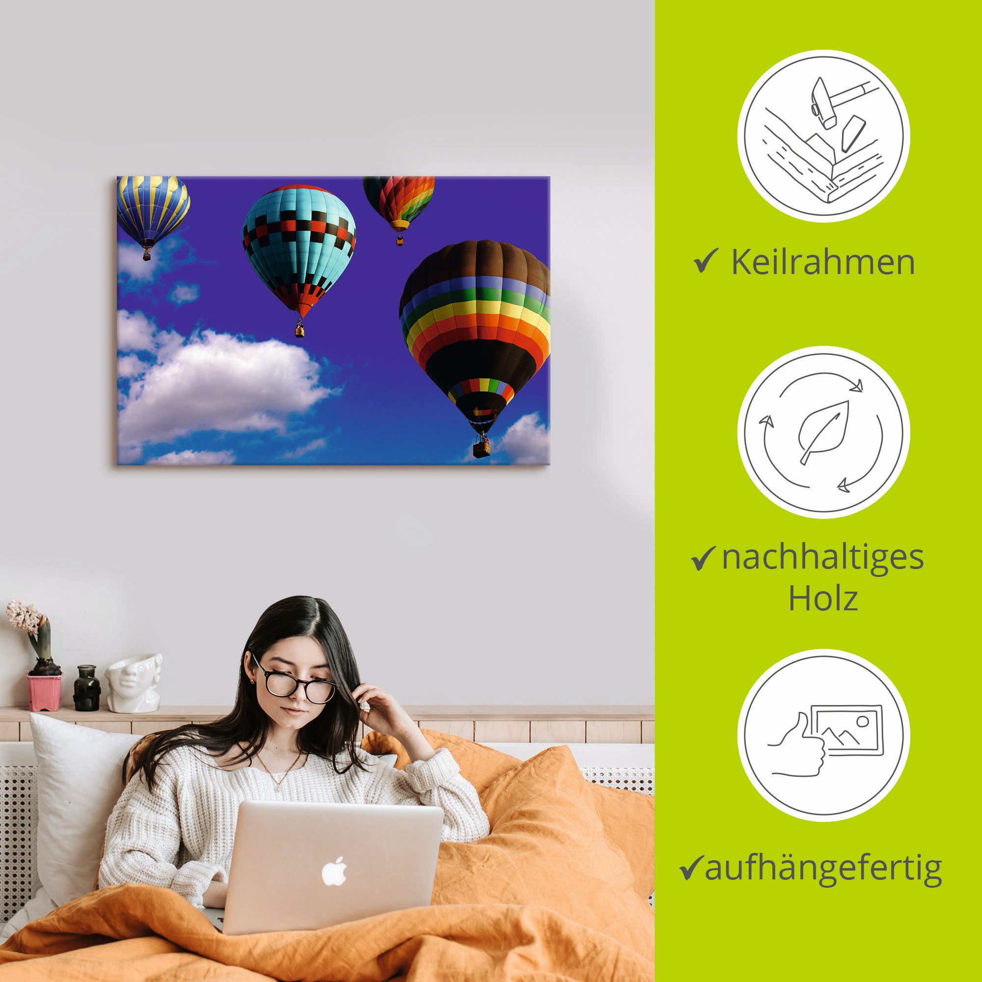 Artland Artprint op linnen Heteluchtballonnen in de lucht