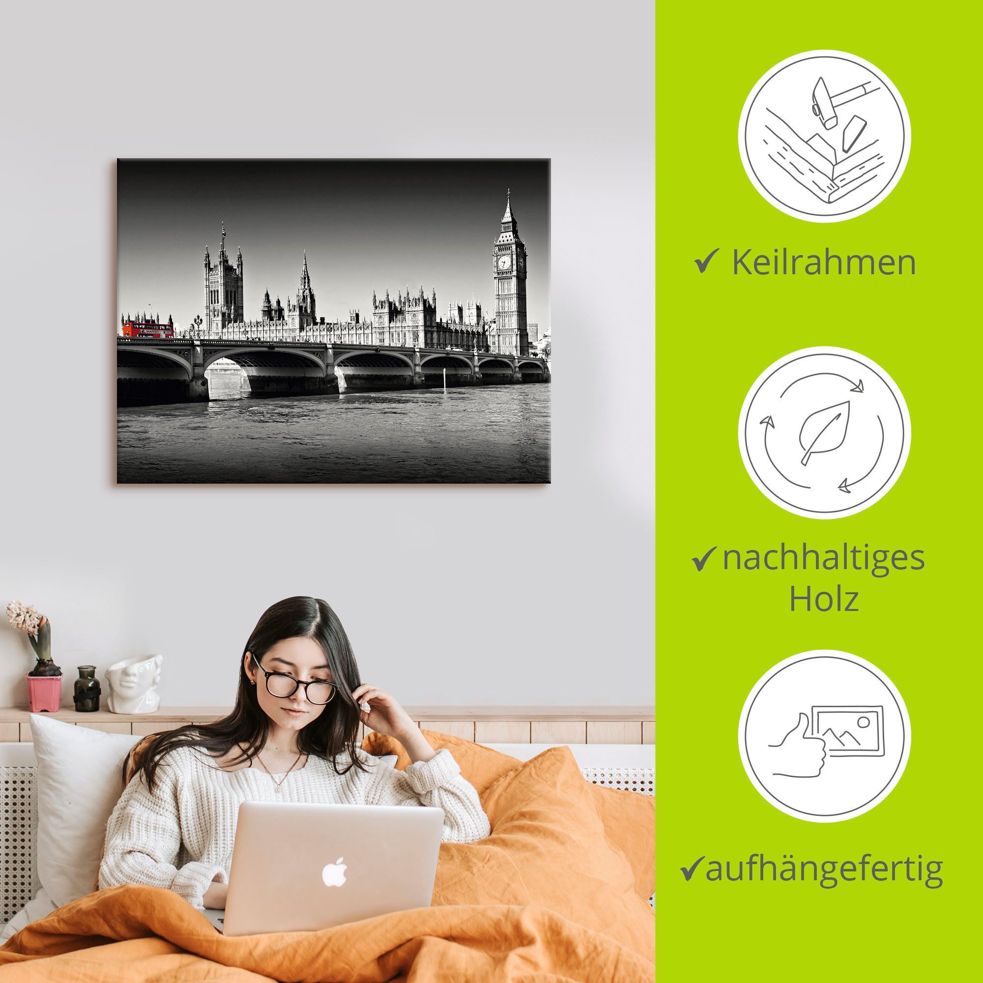 Artland Artprint op linnen Houses of Parliament & Theems