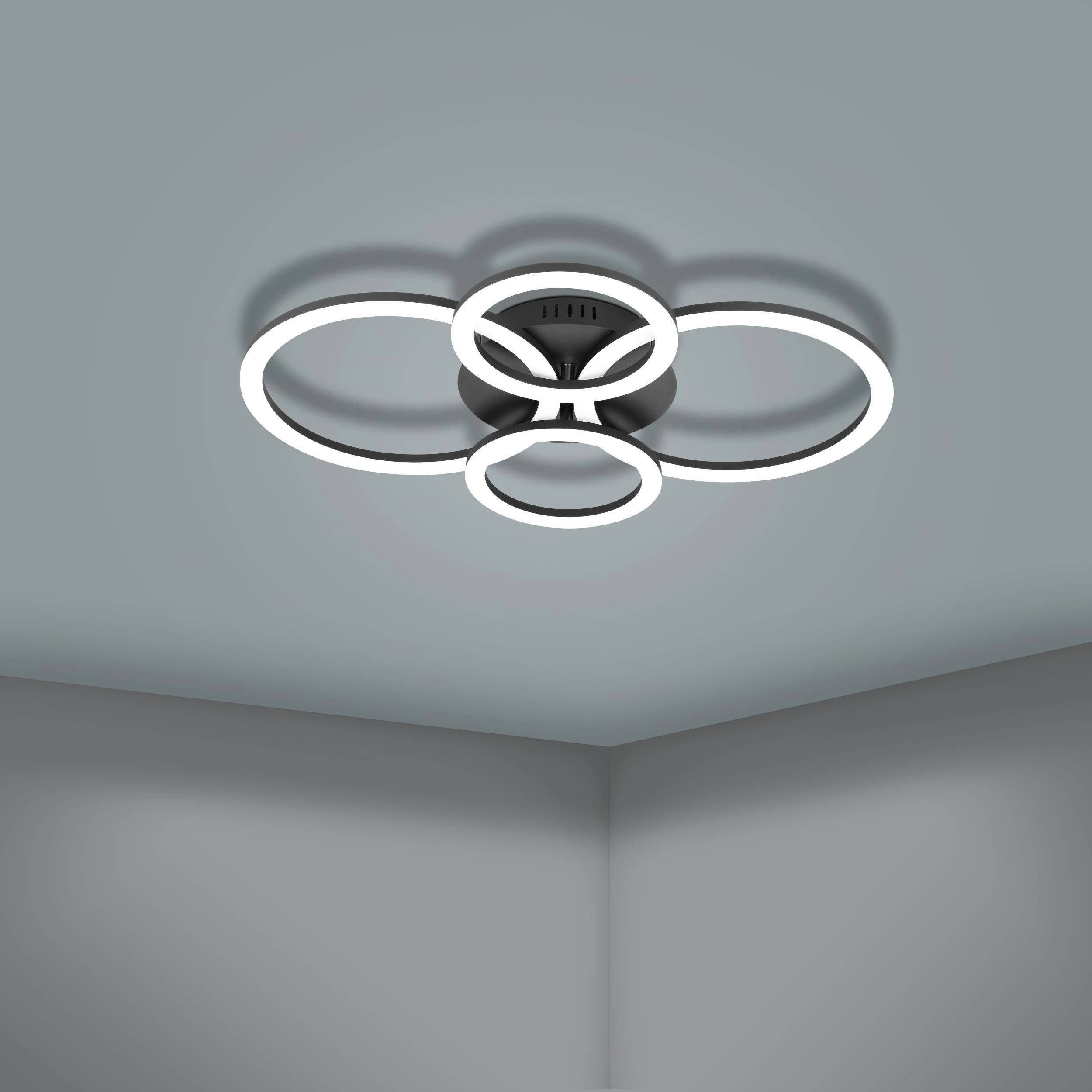 EGLO Plafondlamp PARRAPOS-Z plafondlamp zwart, instelbaar wit, ZigBee 3.0, disco-modus App /spraakbesturing Alexa, ‎‎‎‎‎‎‎‎‎45x61,5x8cm, excl. afstandsbediening (1 stuk)