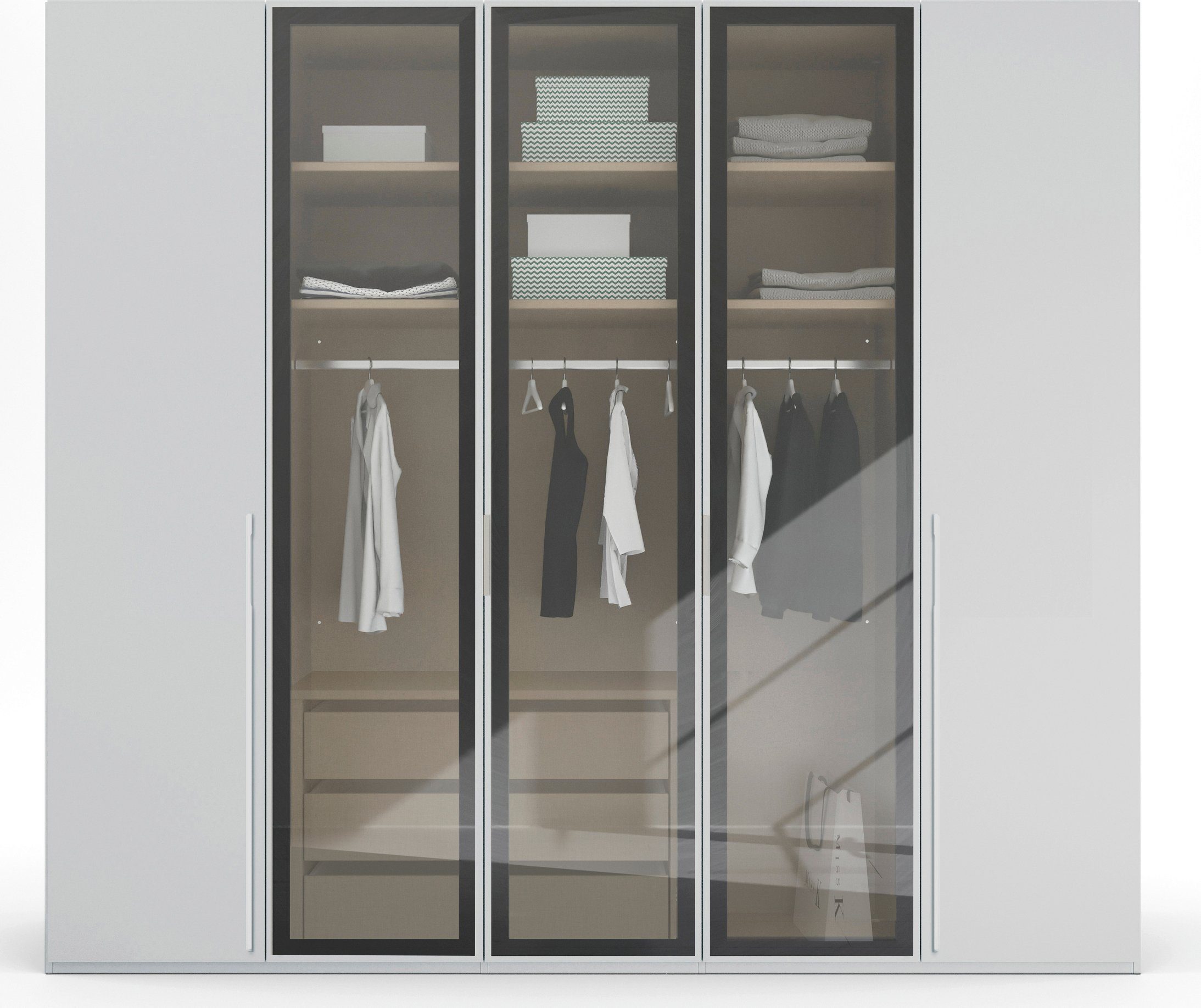 rauch Draaideurkast Kledingkast kast garderobe SKAT SHINE met hoogwaardige, transparant grijs glas inclusief uitgebreid toebehoren made in germany