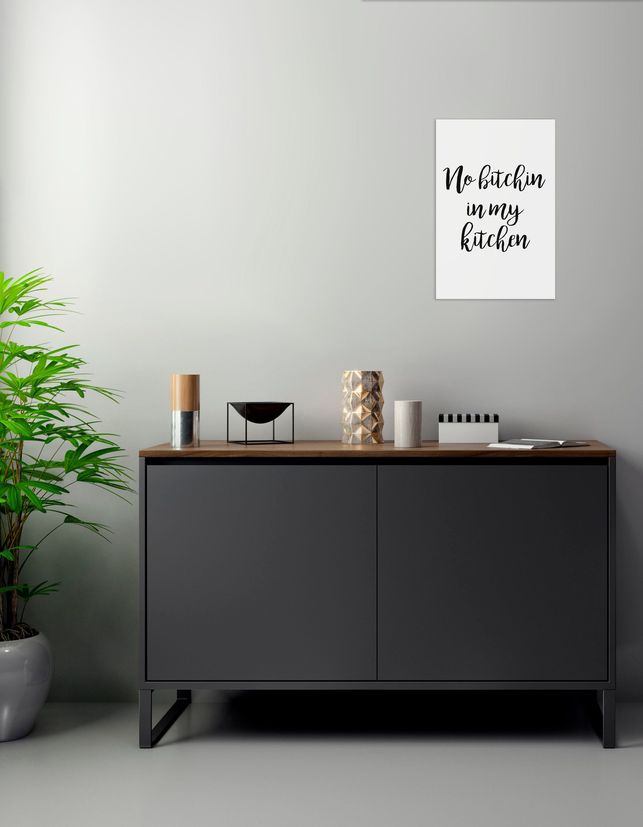 queence Sierobject voor aan de wand No bitchin in my kitchen Stalen bord, blikken bord, spreuk, grappig, wanddecoratie, retro, 20x30cm