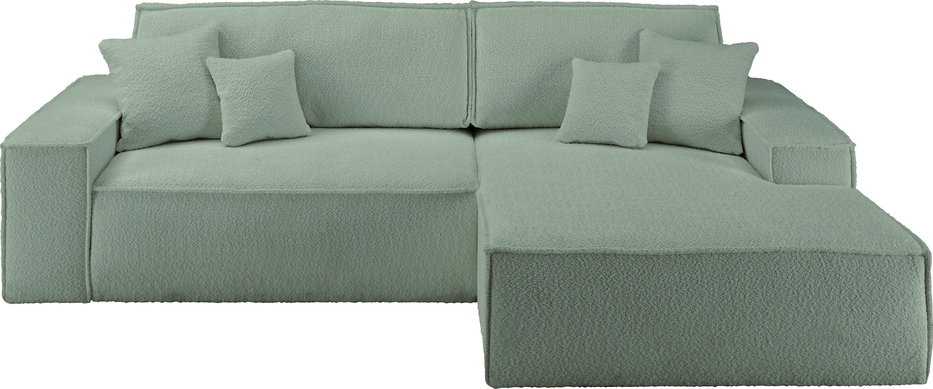 andas Hoekbank Finnley slaapbank 267 cm in Bouclé, fijne structuur en cord, L-vorm